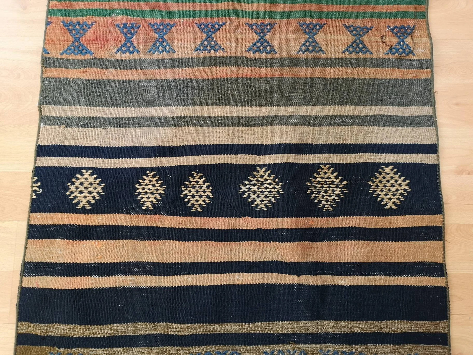 Blue Handmade Kilim Runner Rug, Vintage Turkish Ethnic Rug (2.6 x 10.9 ft)