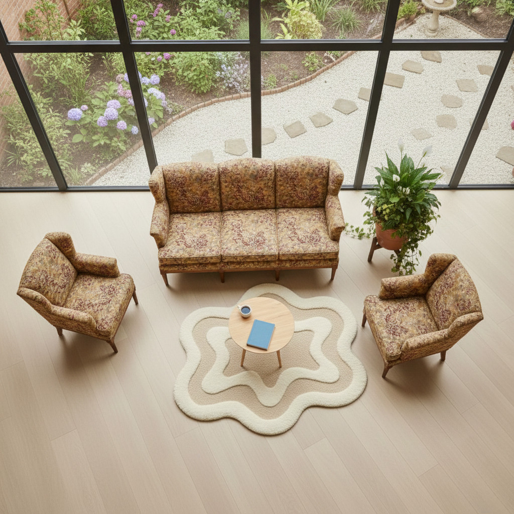 Hand Tufted Wool Wavy Rug: Sculpted High-Low Pile, Cream & Beige