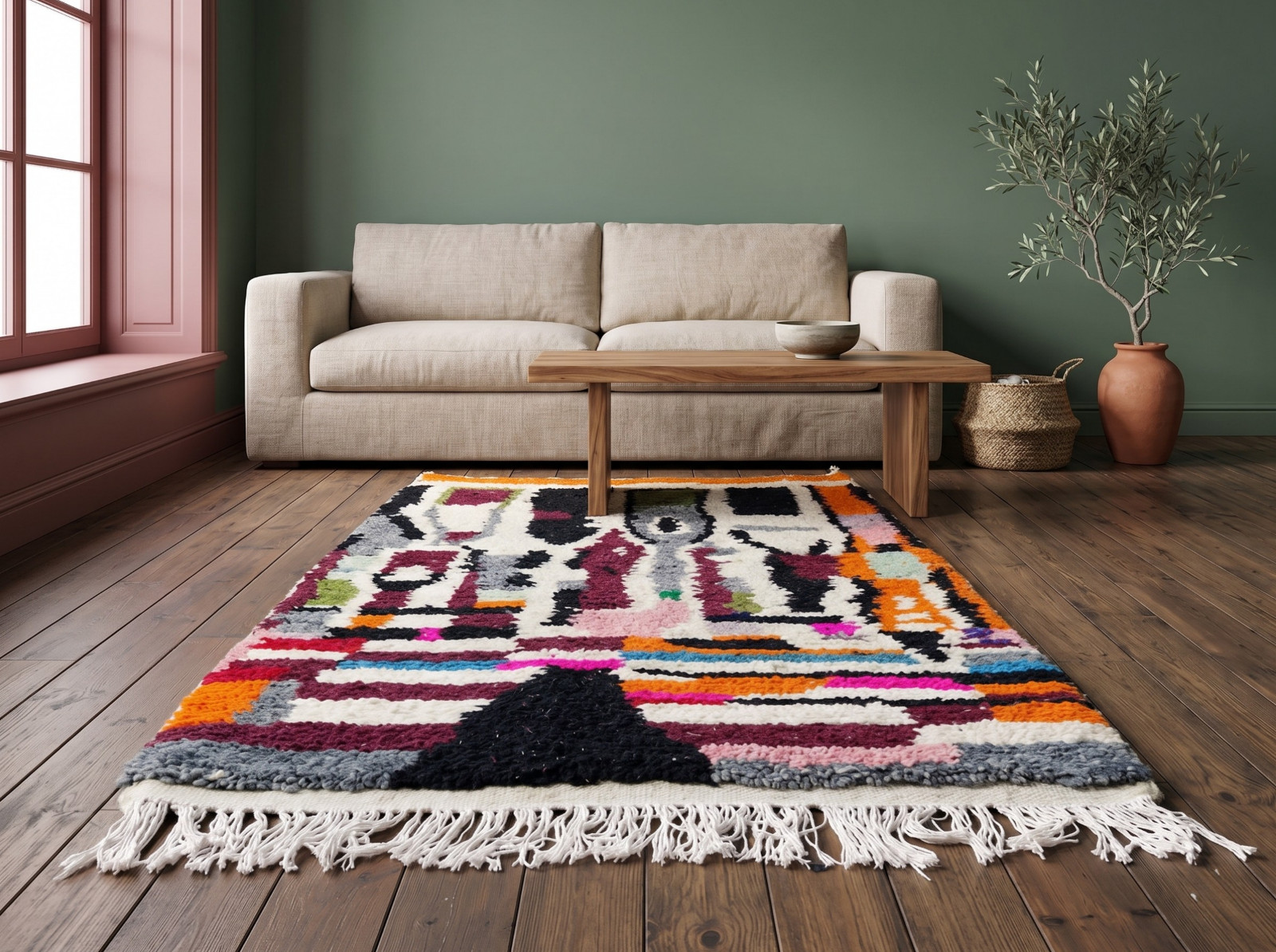 Handmade Moroccan Wool Rug Abstract Berber Beni Ourain Boho Carpet Custom Size
