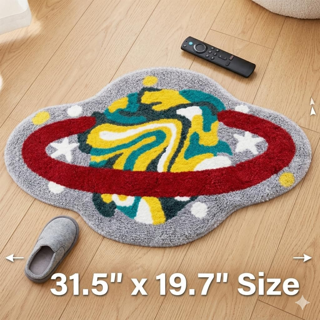 TUFTLAB Abstract Planet Tufted Rug, Irregular Shaped Space Area Rug with Ring De