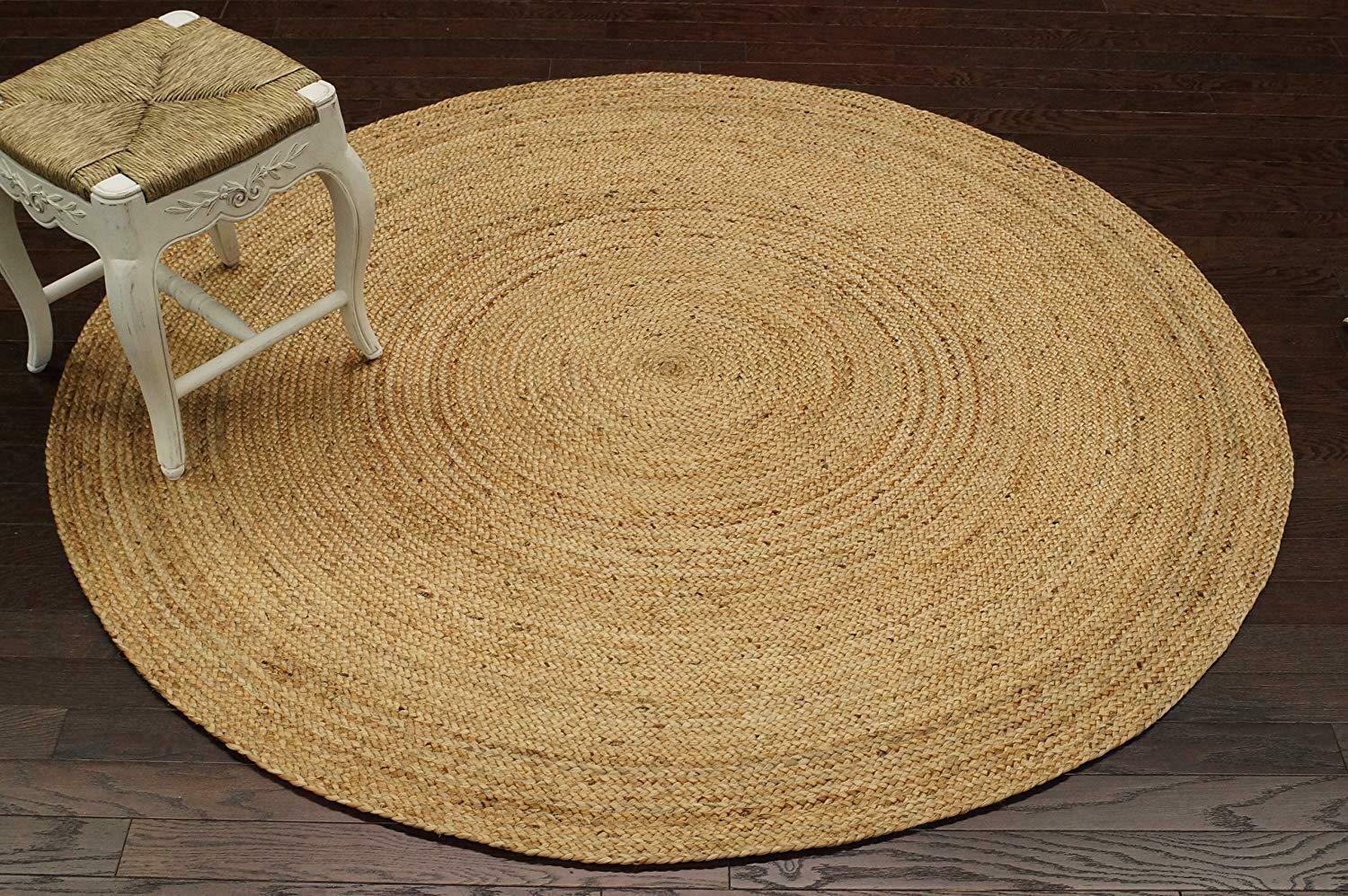 Round Rug Jute Natural Floors Handmade Natural Feet Area Carpet Reversible Rug