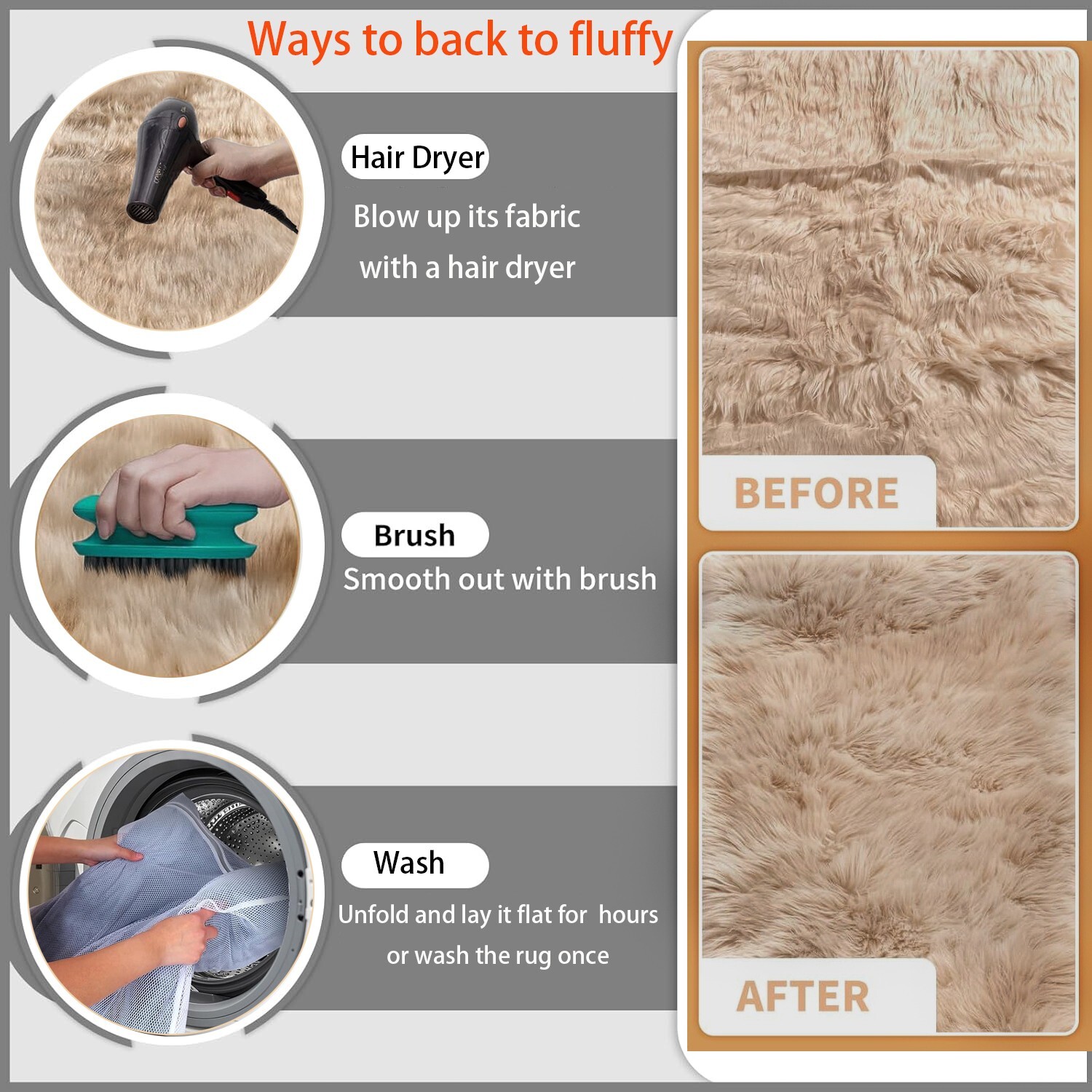 Brown Fluffy Area Rug Fuzzy Furry Faux Fur Sheepskin Rug for Living Room Bedroom