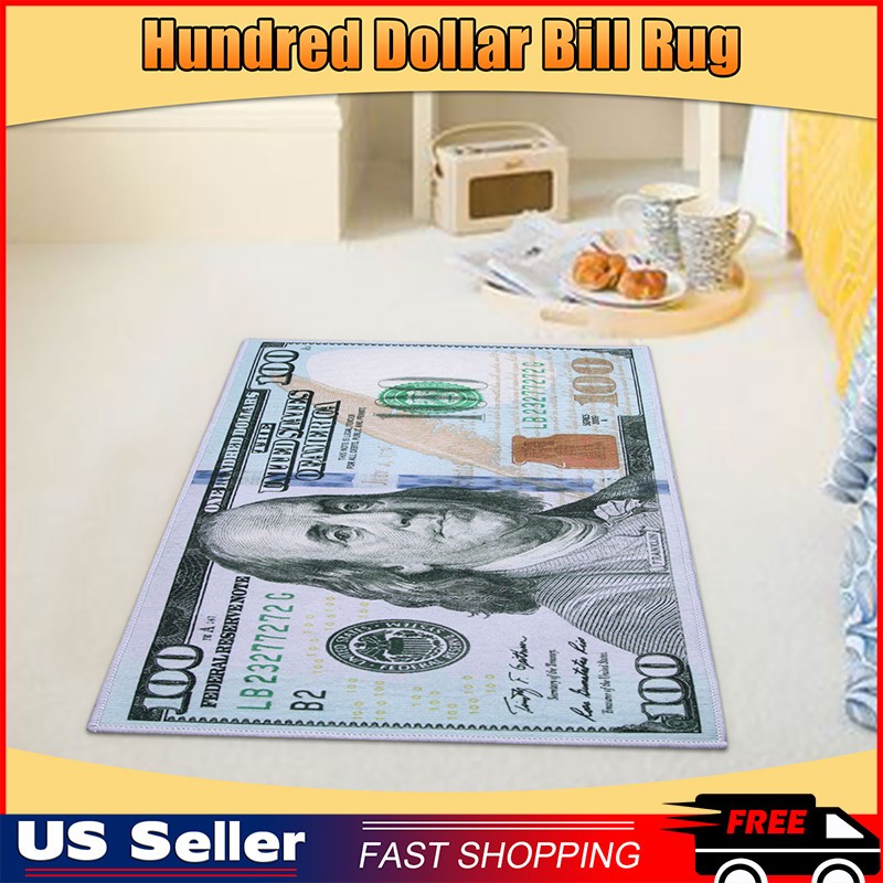 USA Hundred Dollar Bill Rug/Carpet – Home Decor, Non-Slip, Soft, Modern,