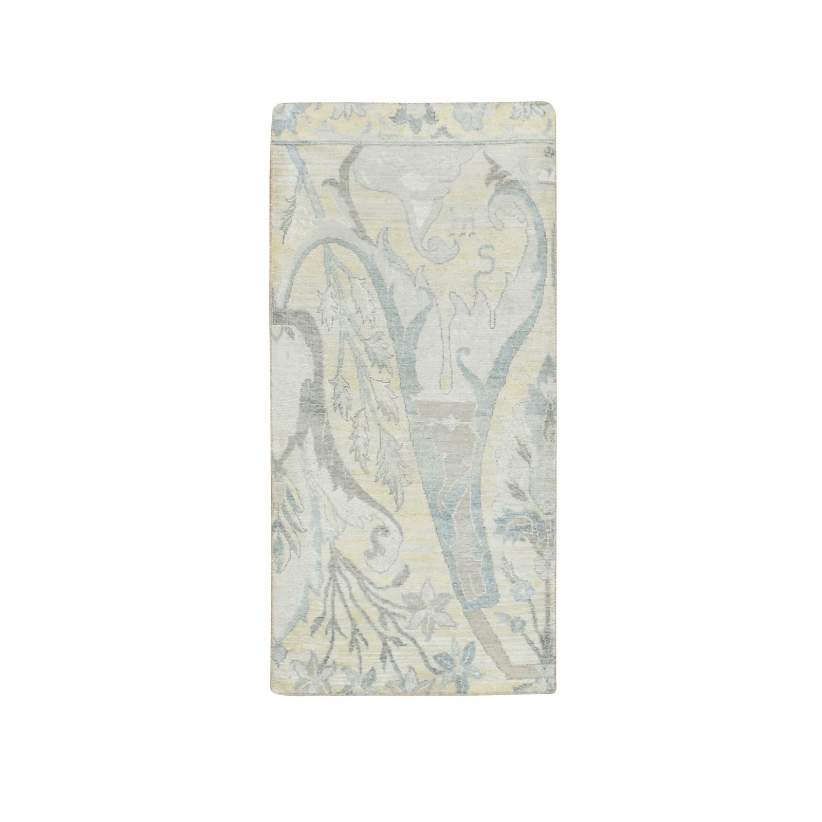 2’x4’3″ White Bijar Garus Design Wool & Silk Hand Knotted Sample Mat Rug R75658