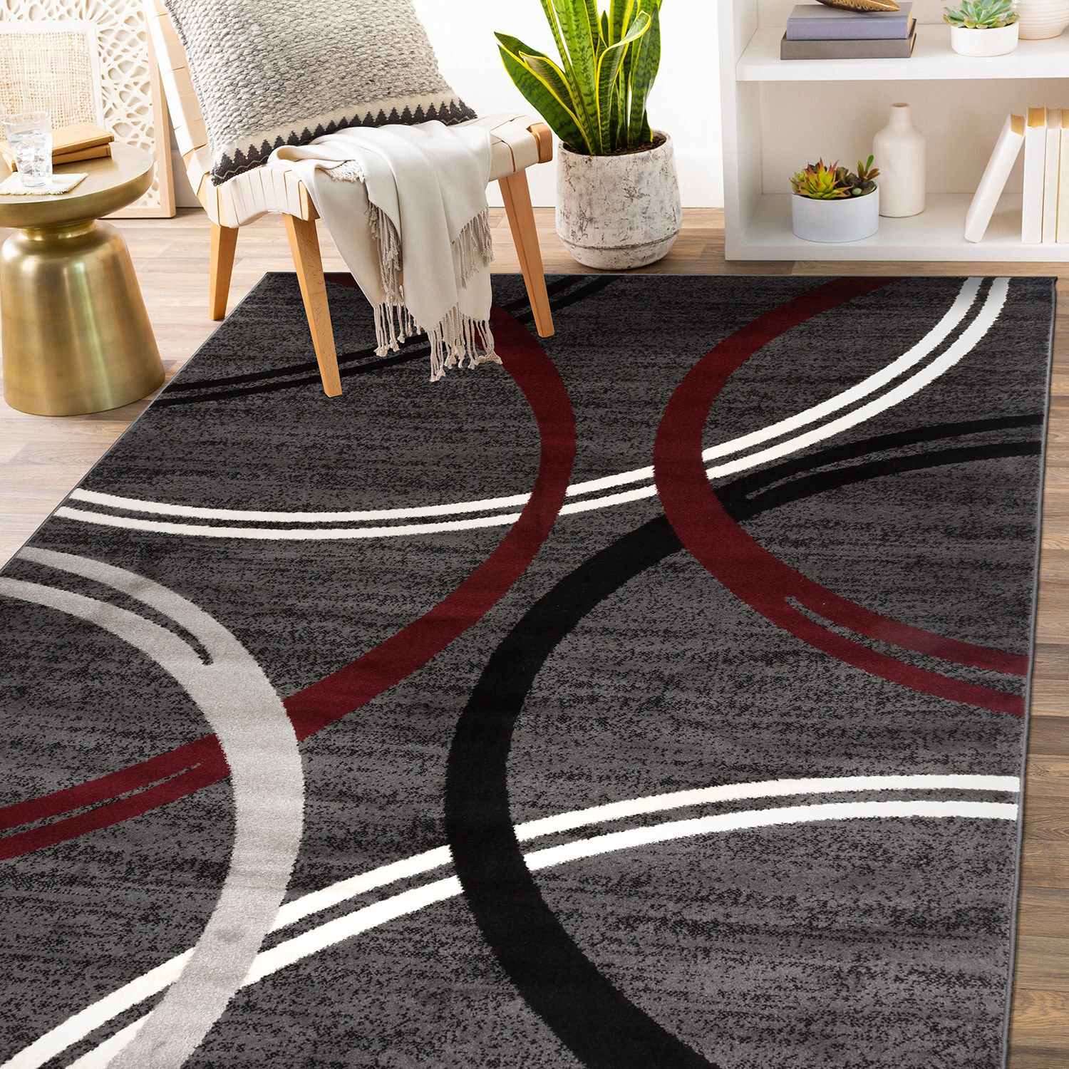 Rugshop Area Rug Modern Abstract Circles Design Red Rugs Carpet for Living Room