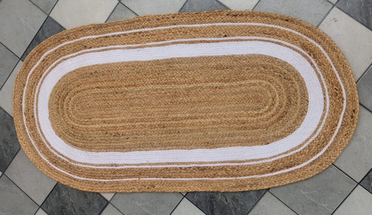 Rug Jute in Oval Shape Natural Hand Braided Area Rug, Bohemian style Rug Carpet