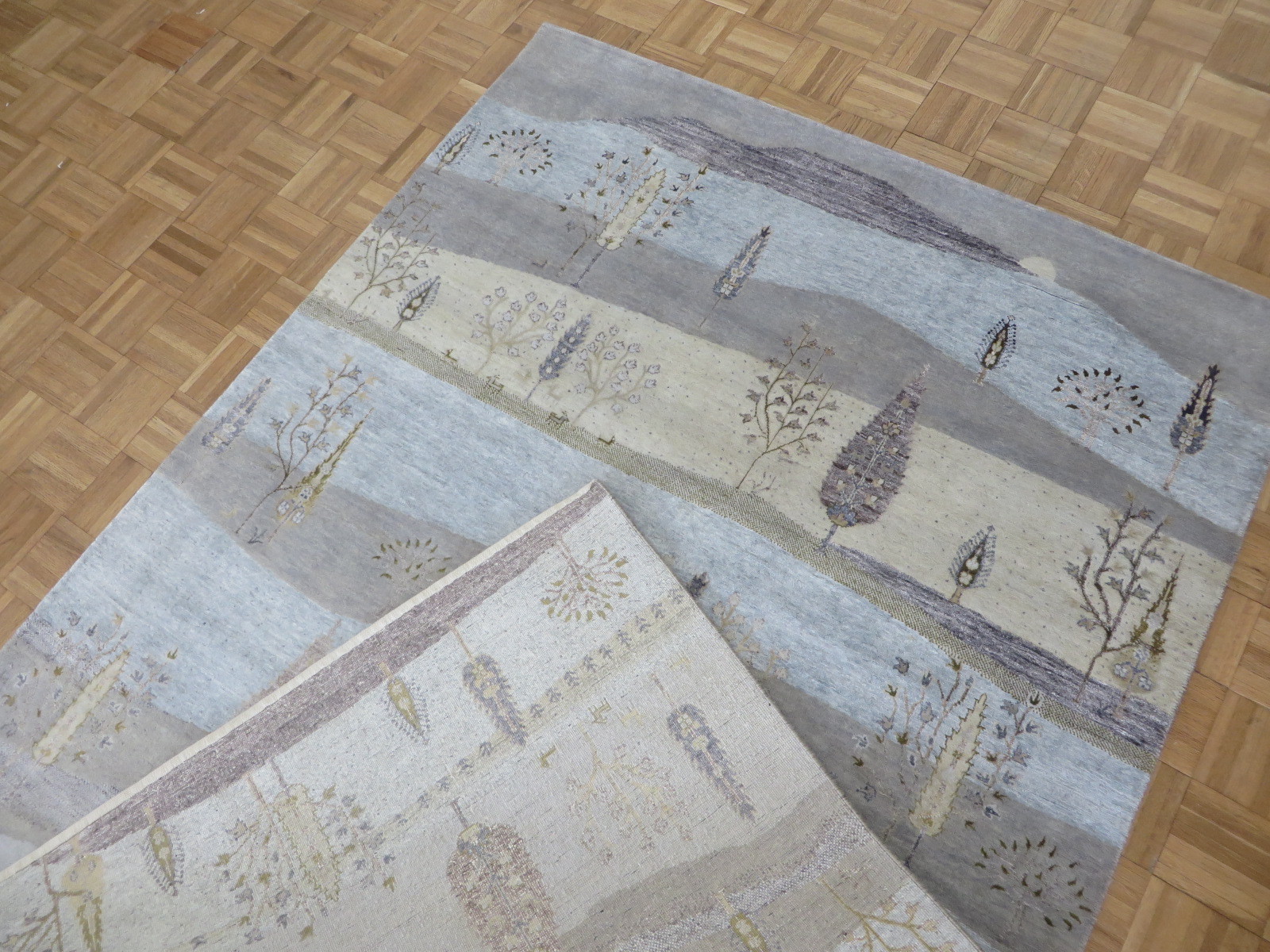 5’7 x 7’9 Hand Knotted Sky Blue Willow Tree Oriental Rug With Silk G5849