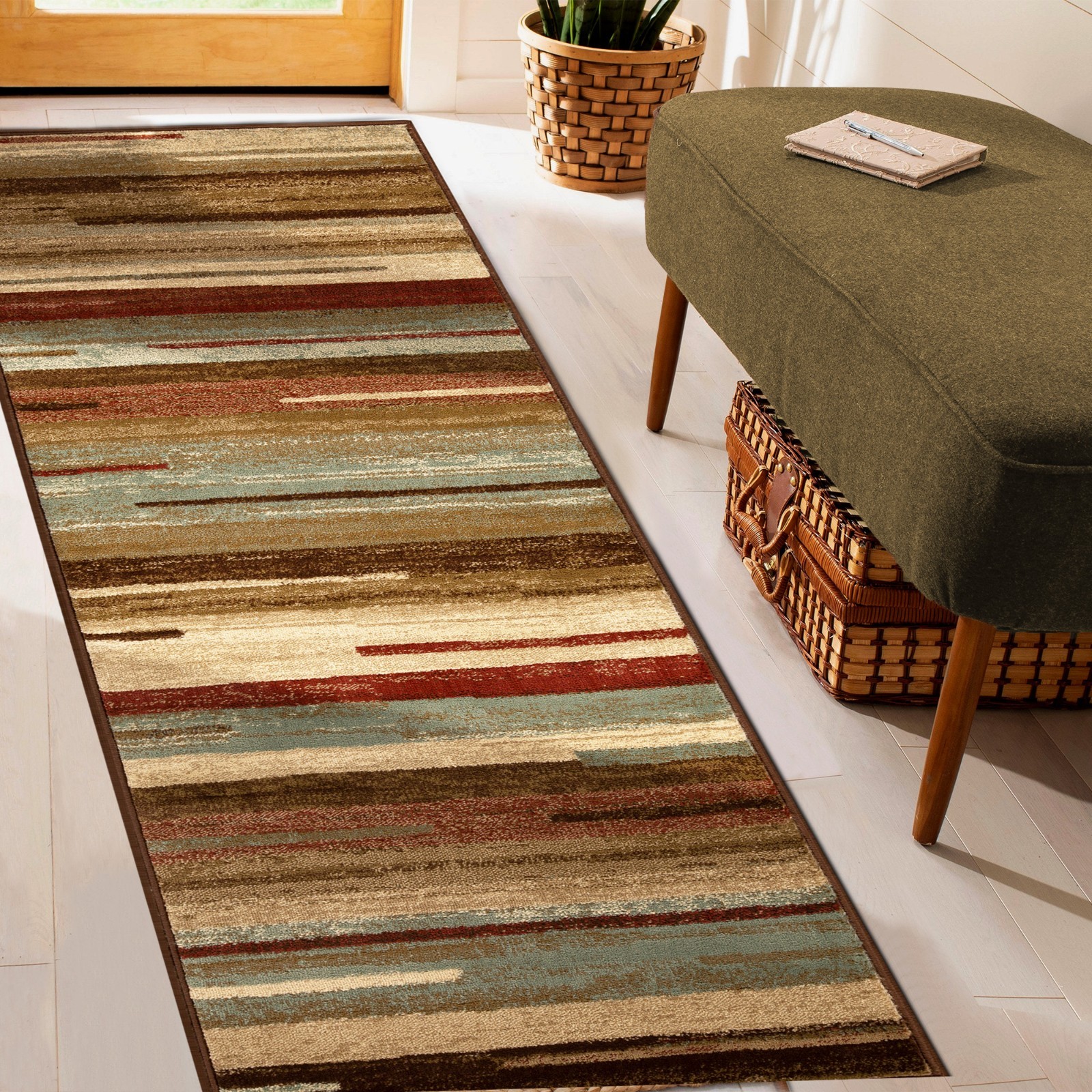 Contemporary Stripes Abstract Runner Kid & Pet Friendly Moth Resistant Area Rugs