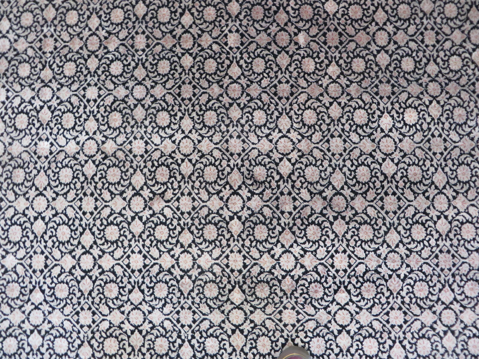 11’8 x 14’9 Hand Knotted Black Fine Herati Tabrez Oriental Rug With Silk G8792
