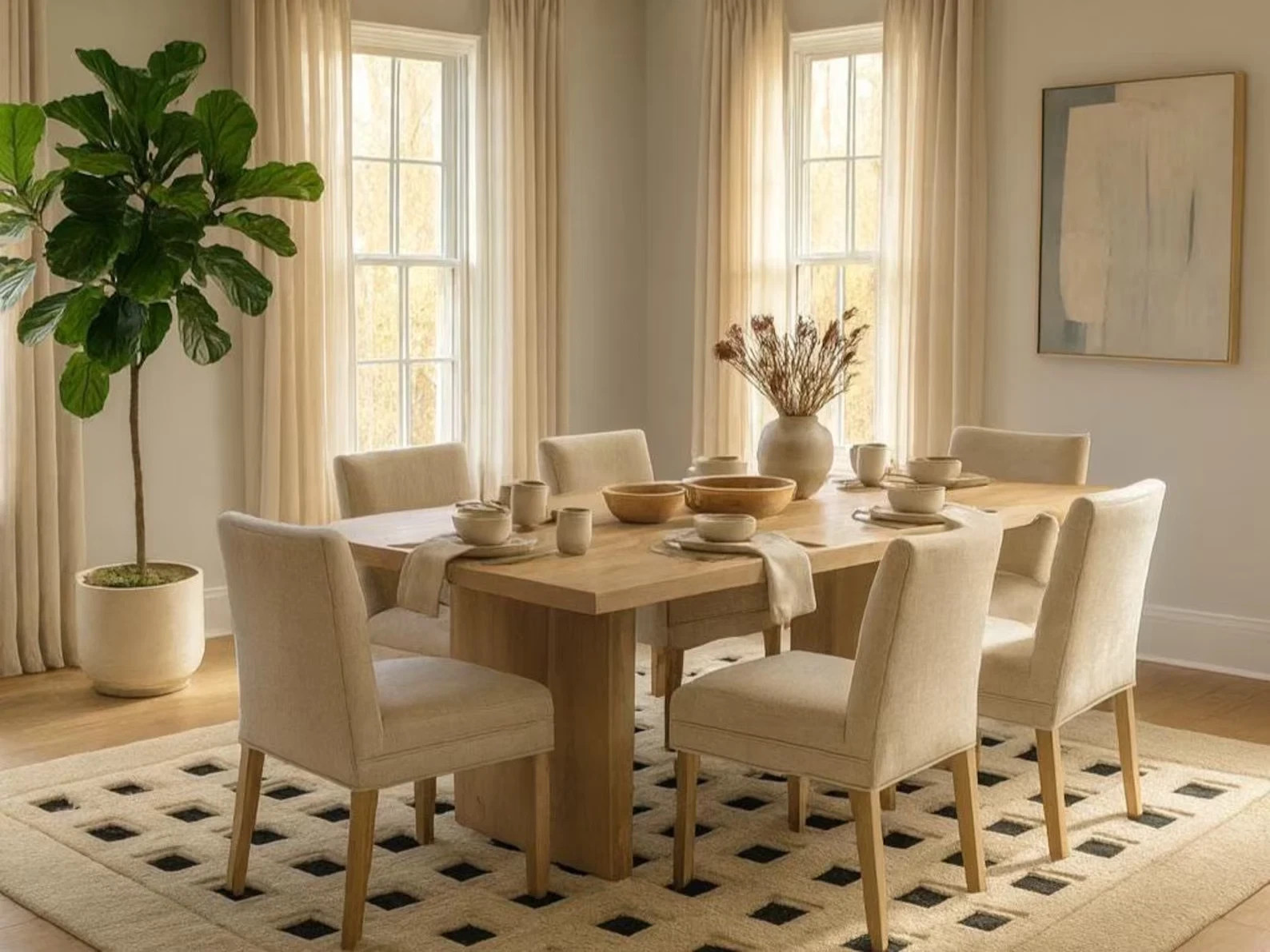 Handmade Hand-Tufted Wool Modern Geometric Square Pattern Rug