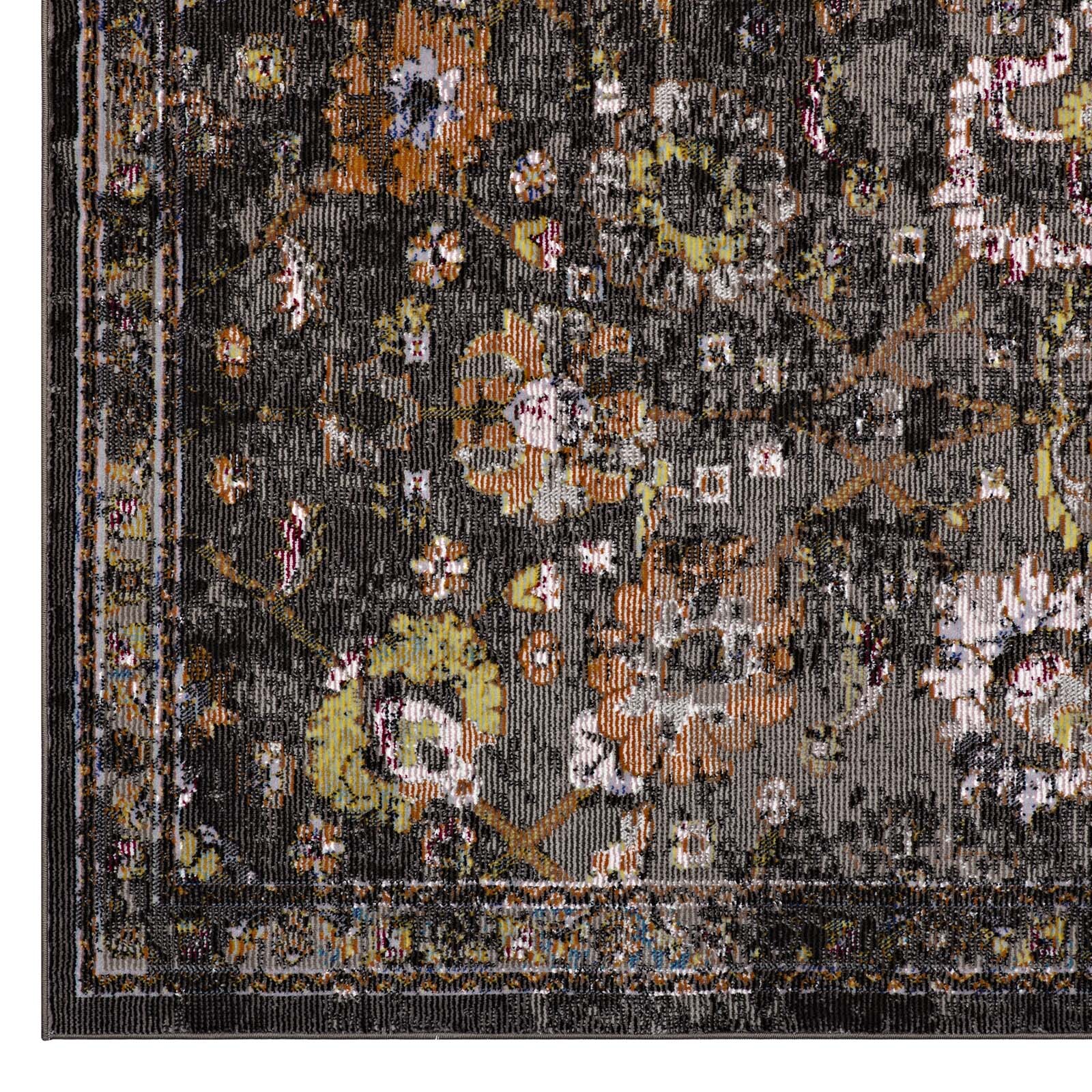Modway Distressed Floral Lattice 4×6 Area Rug in Black, Yellow and Orange