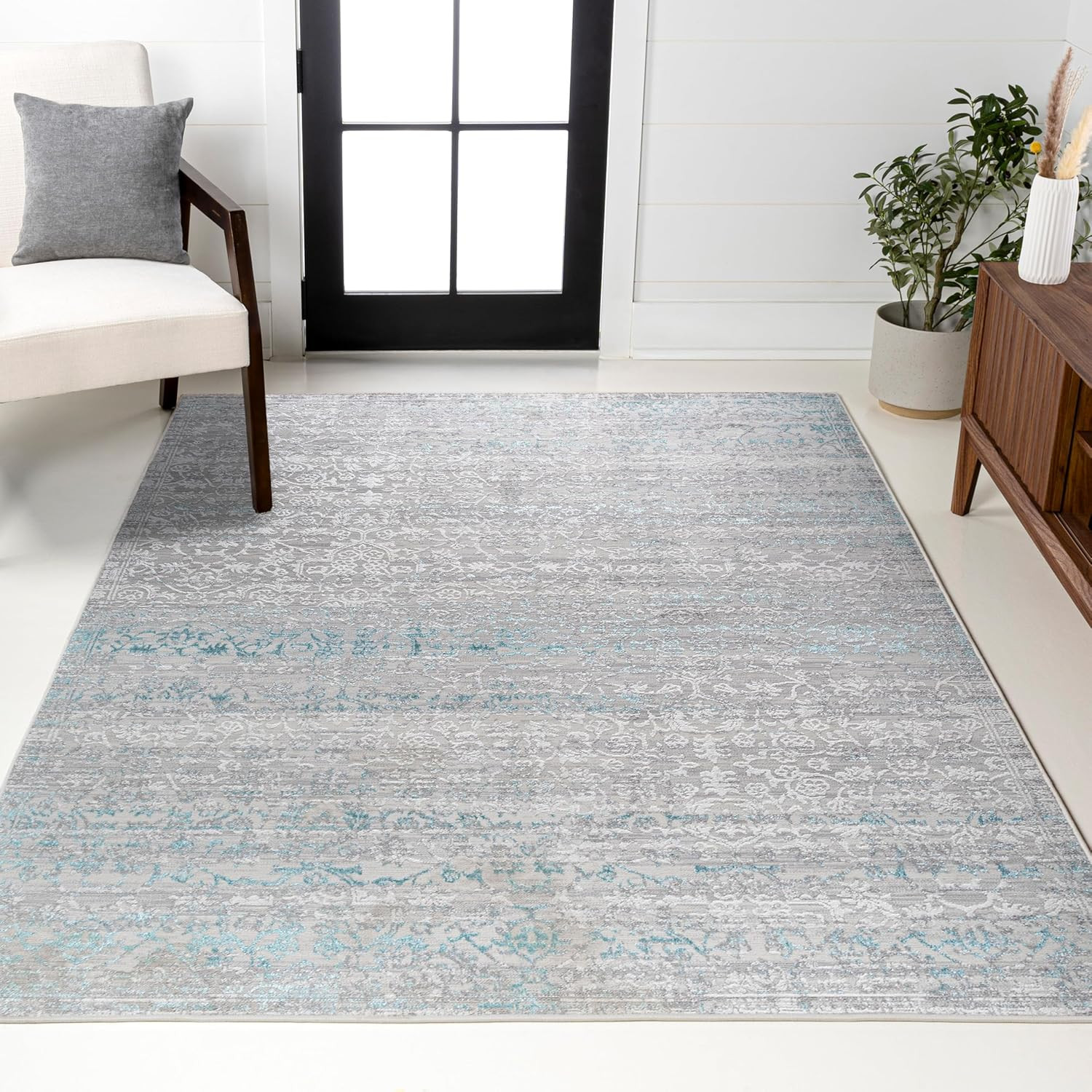 Tidal Strie Gray/Turquoise 8×10 Ft Area Rug – Modern & Pet-Friendly