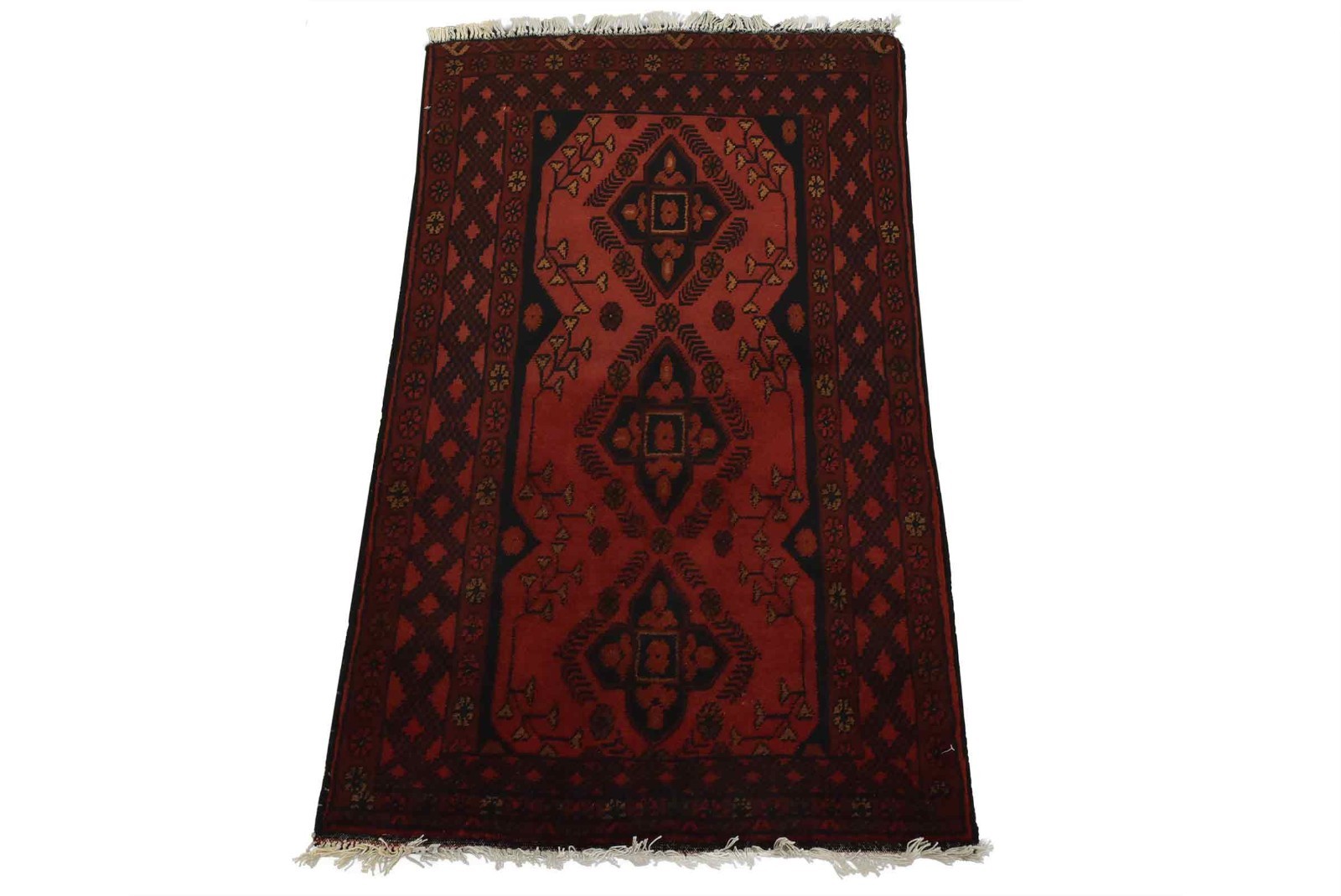 Turkmen Rug 2’7” x 4’2” Red Wool Tribal Hand-Knotted Oriental Carpet