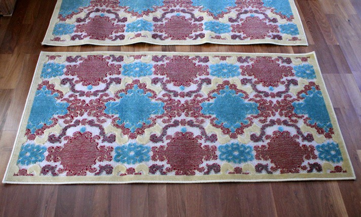 KALEEN INDOOR/OUTDOOR AREA RUG LOT Turkish Made MEDALLION Aqua, Red, Yellow