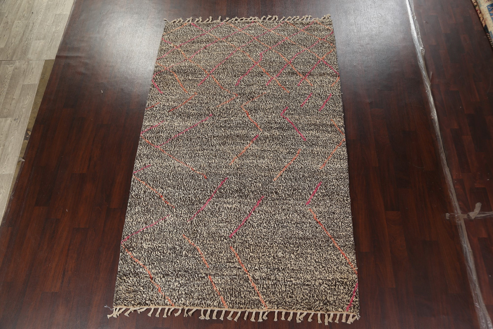 Trellis Moroccan Area Rug 6×10 Ft Hand-Knotted Grey Wool Tribal Oriental Rug