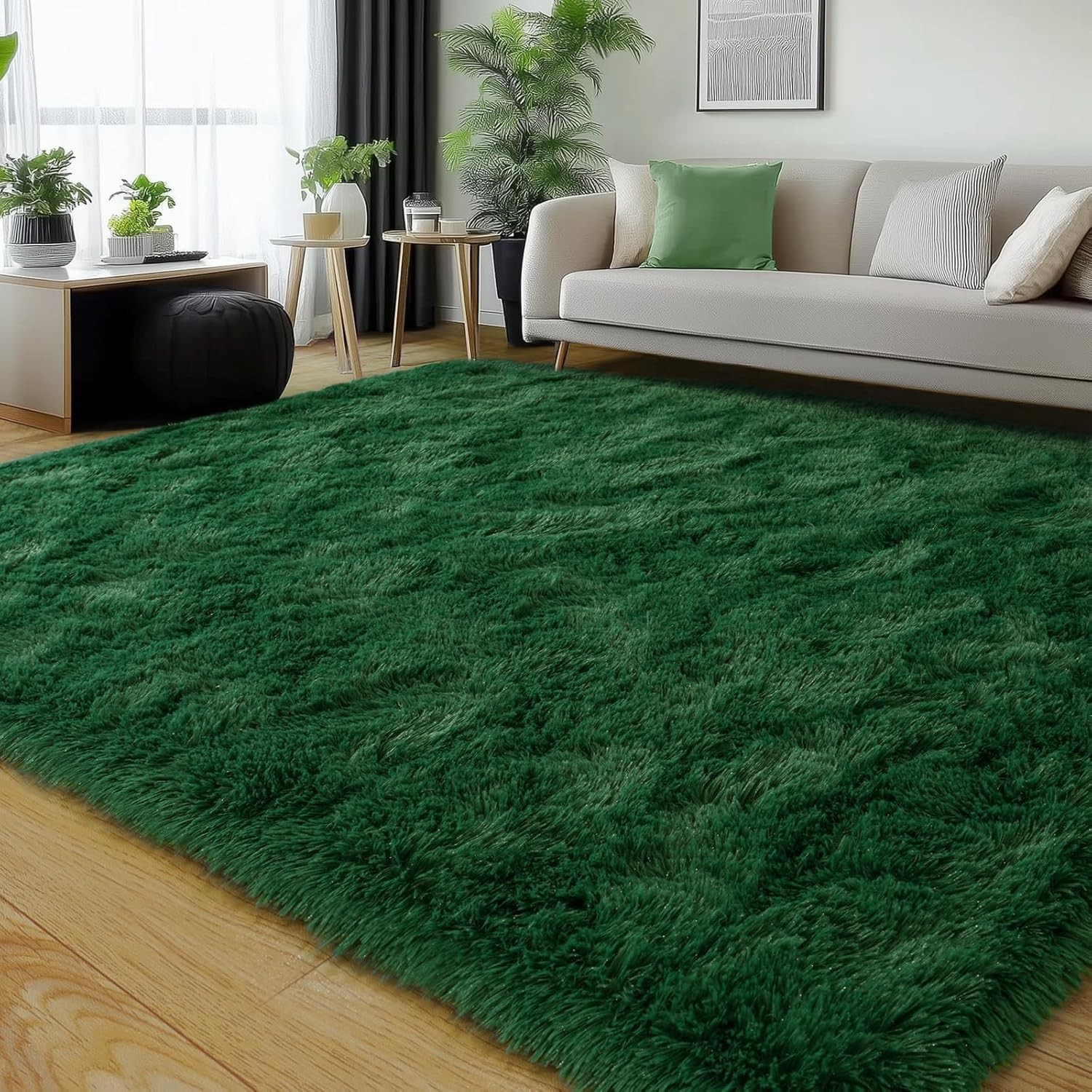 Fluffy Area Rug 8×10 Large Green Ultra Soft Plush Shag Mat for Living Room Floor