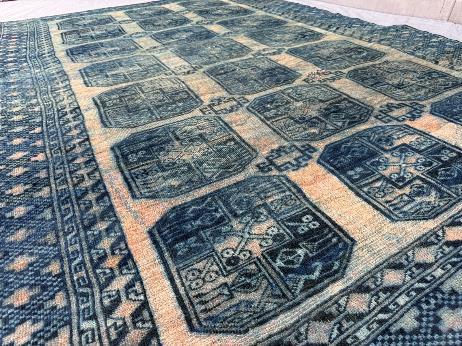 6×9 Faded Afghan Ersari Rug Hand Knotted Octagonal Gul Tribal Wool Carpet