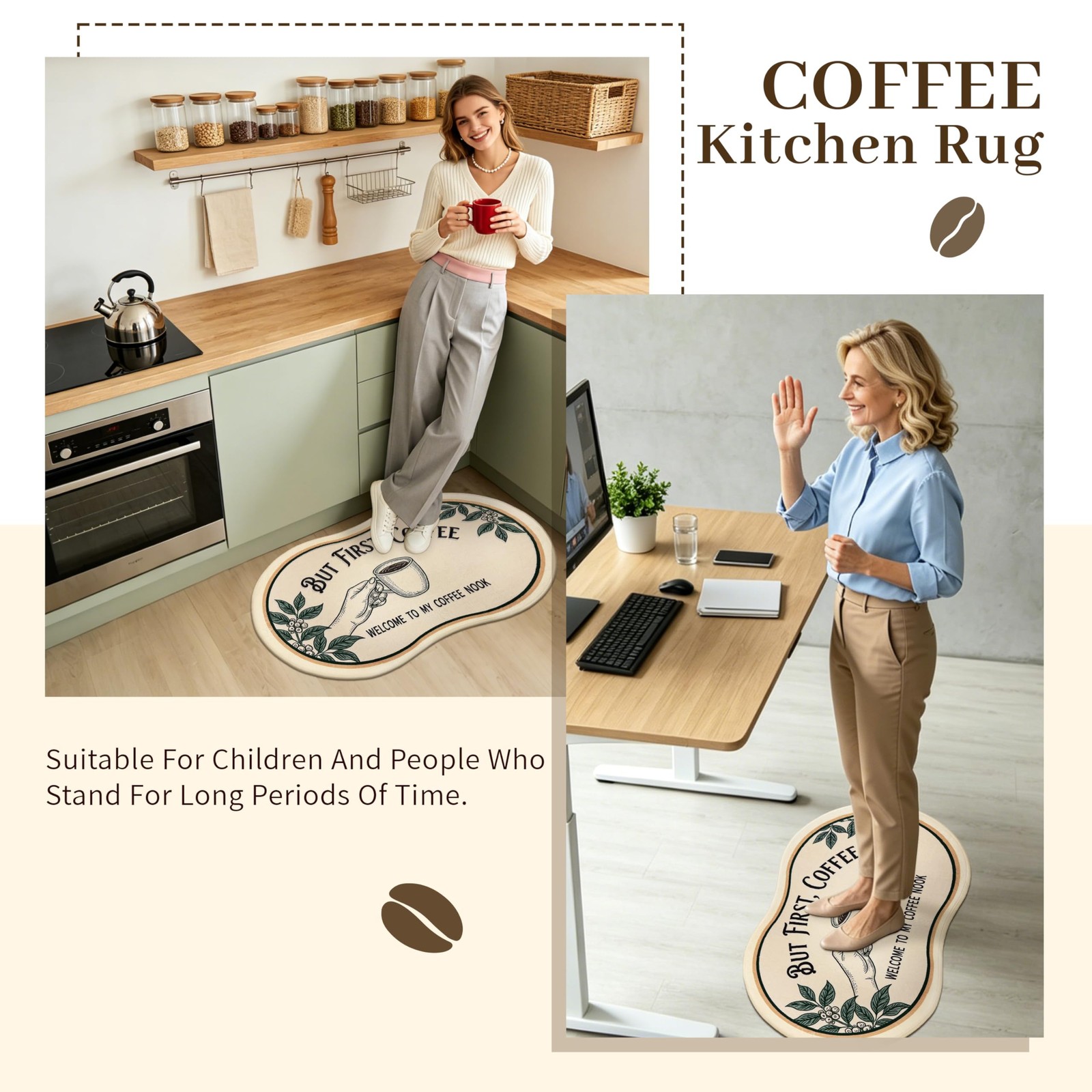 Coffee Kitchen Rug, 23″X31″ Washable Small Floor Mat TPR Non-Slip Backing Low…