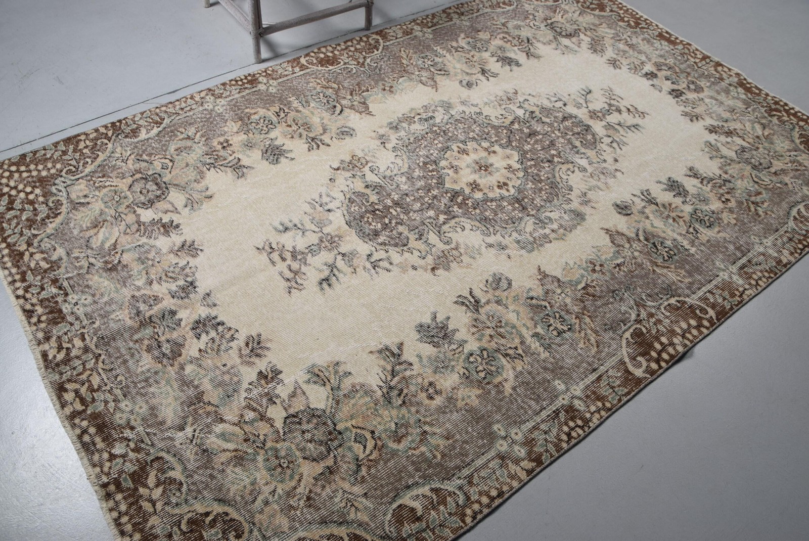 5,4×7,5 ft Vintage Rug, Turkish Large Rug, Beige Brown Plants & trees Rug
