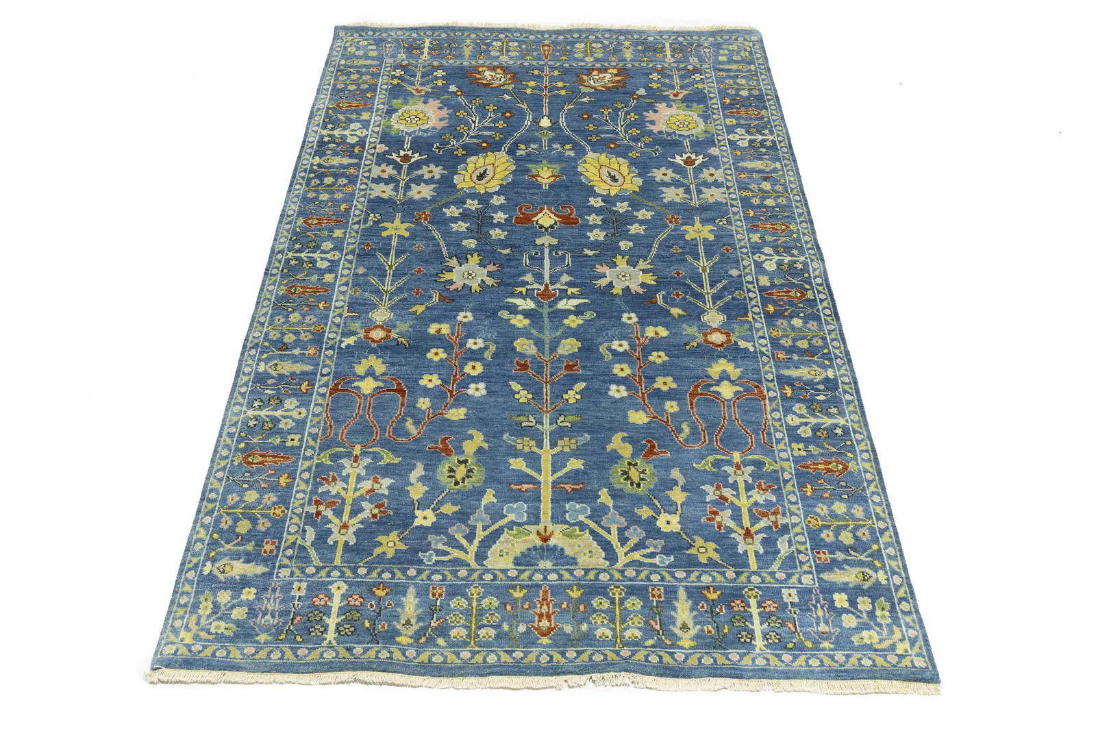 5X8 ft Blue Floral Oushak Chobi Rug Oriental Carpet Home Studio Office Decor