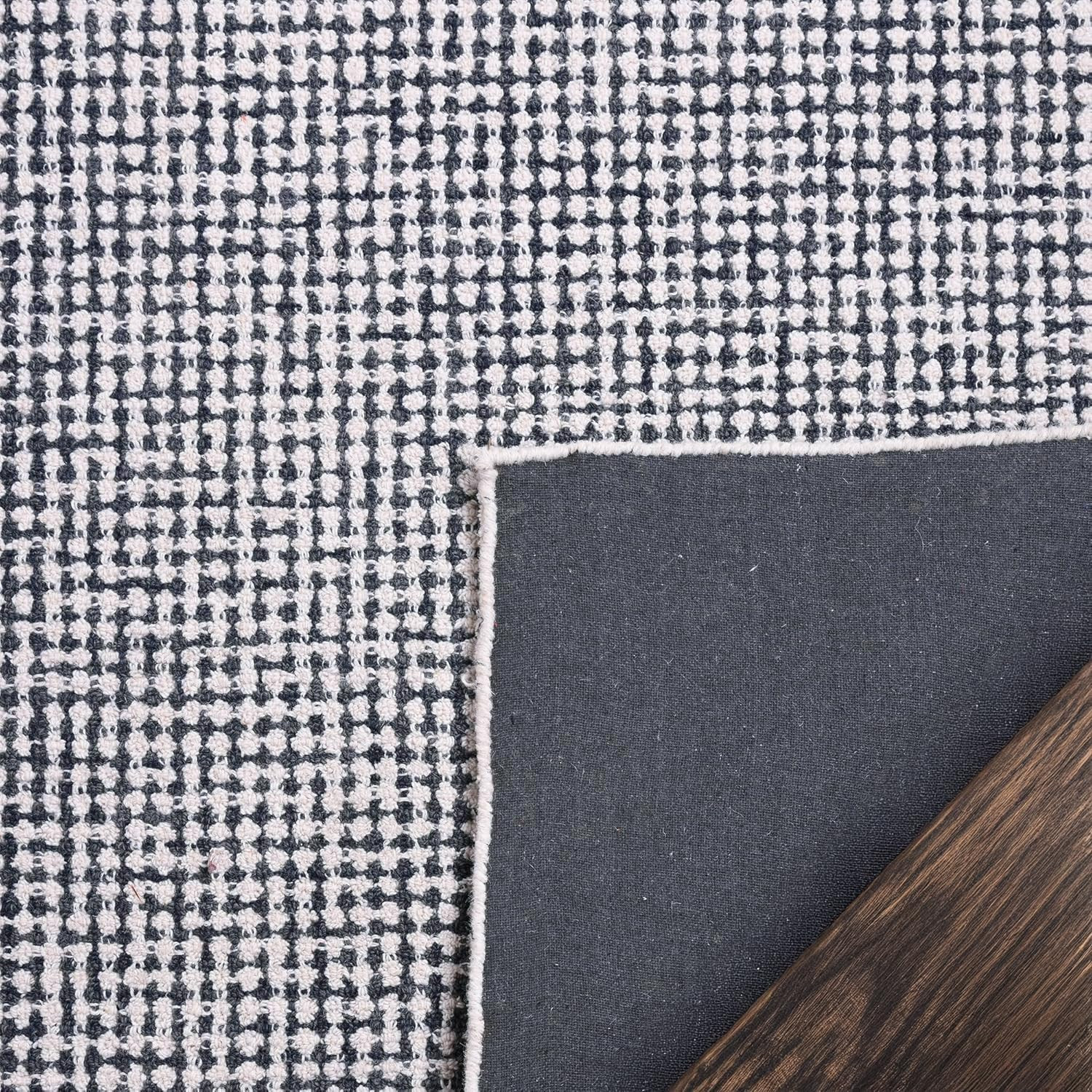 Hand-Tufted 100% Wool Pile Area Rug – Geometric Textured Grid Check Pattern – Th