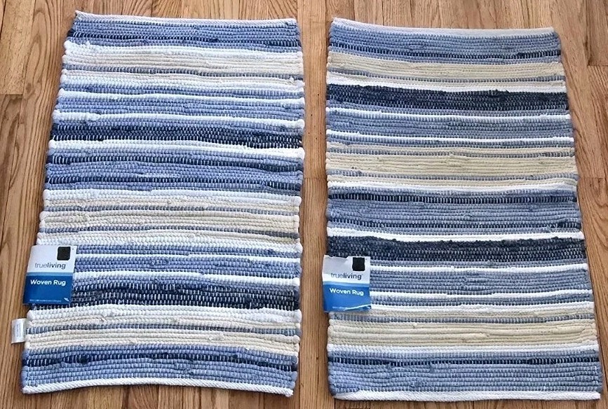 2 NEW True Living Woven Scatter Rug Blue/ beige/ White – ~18 ”x28” “Shoreline”