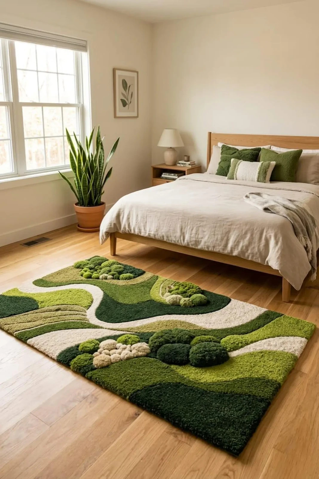 “Modern Green Abstract Landscape Shaggy Soft Bedroom Living Room Area Carpet