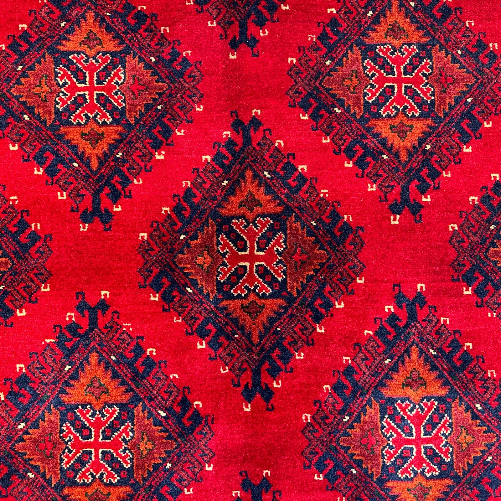 Handmade (6’7″ x 9’8″) Red Turkmen Khal Mohammadi Root Dye Wool Area Rug
