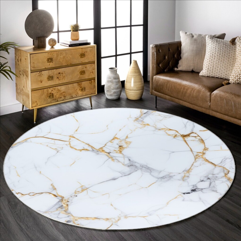 White Gold Carpet Abstract Marble Texture Round Area Rug Modern Home Circle Rugs