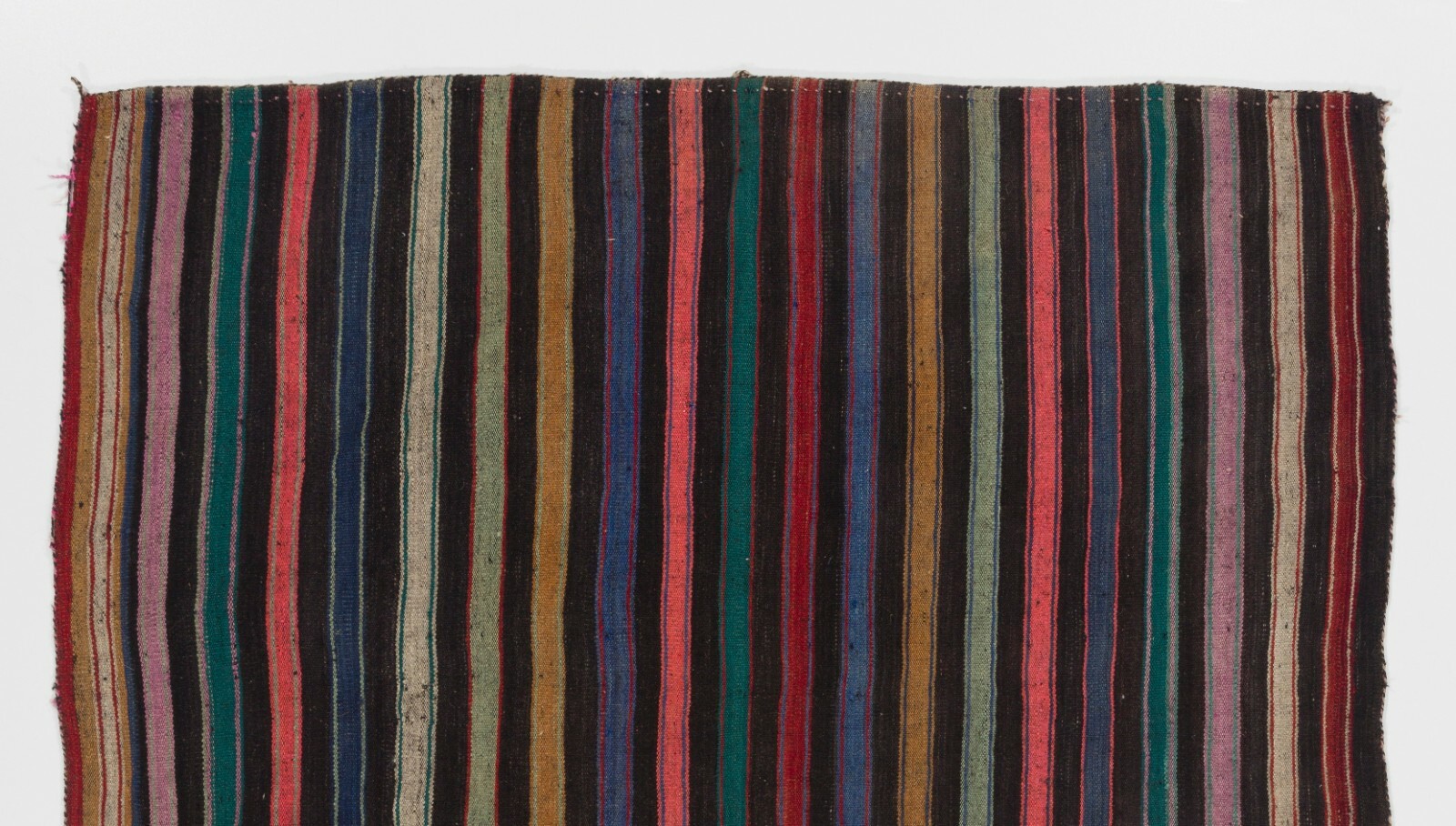 5.2×6.6 Ft Nomadic Anatolian Kilim Rug with Black, Orange, Lilac, Green Stripes