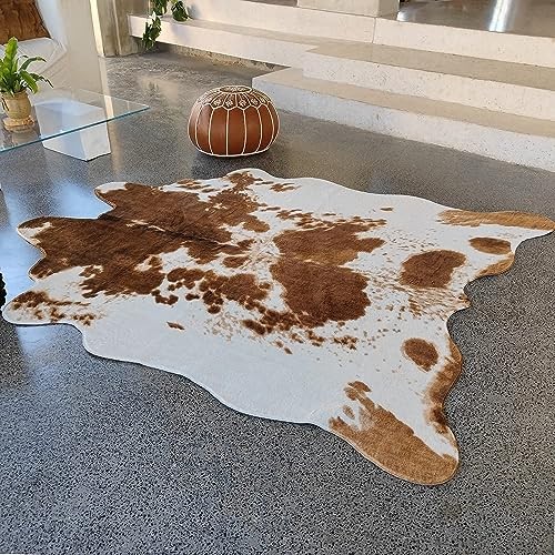 Premium Brown Cowhide 6.4 x 8.5 ft Area Rug – Faux Cow Fur Rug, Soft