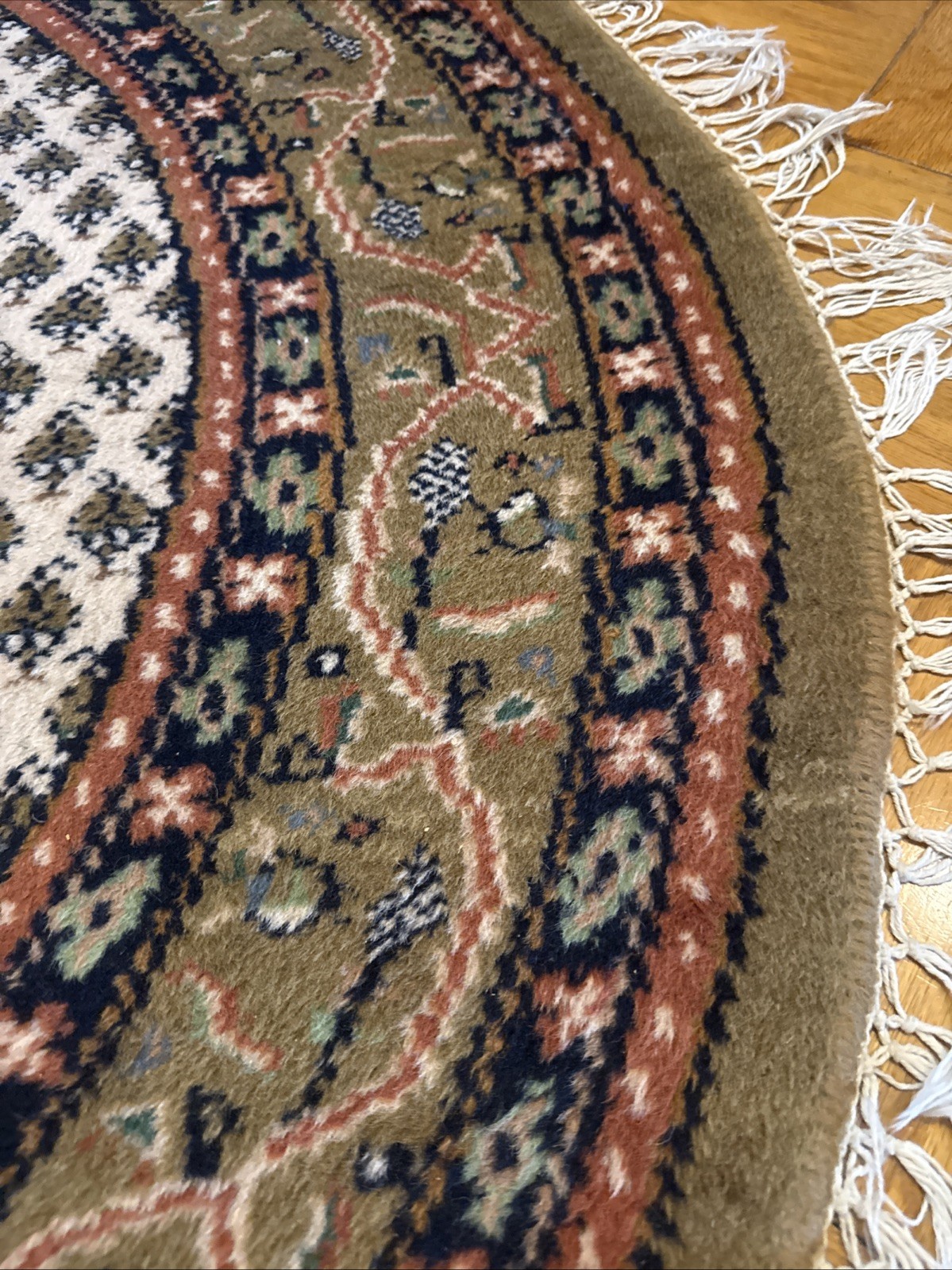5ft ROUND MEIR Oriental Area Rug wool hand-knotted Ivory Black Green Brown Pink