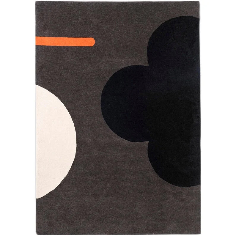 Hand Tufted Floral Graphic Area Rug White Black Orange Multi Colored Large Area