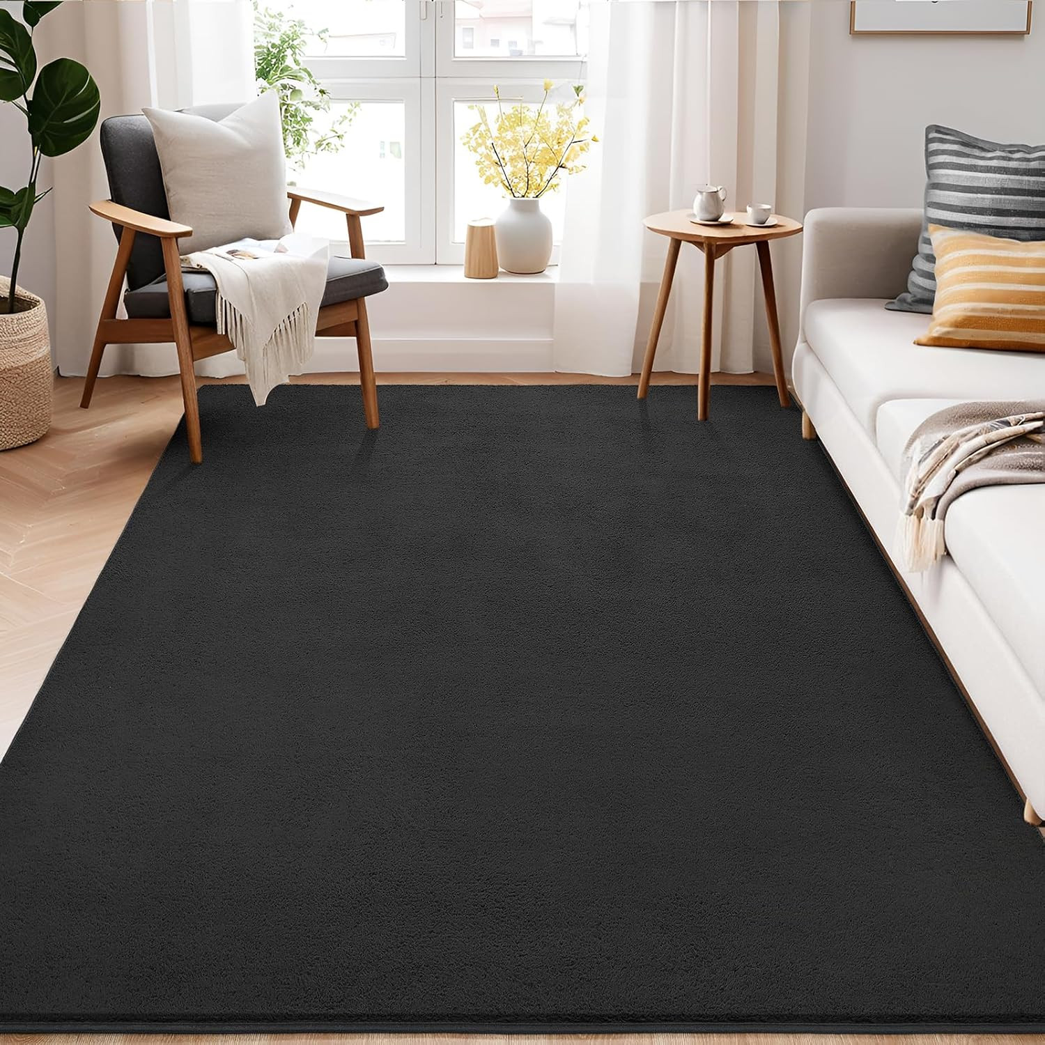 Modern Shag Area Rug for Bedroom, 4X6 Feet Washable Rugs for Living Room, Indoor