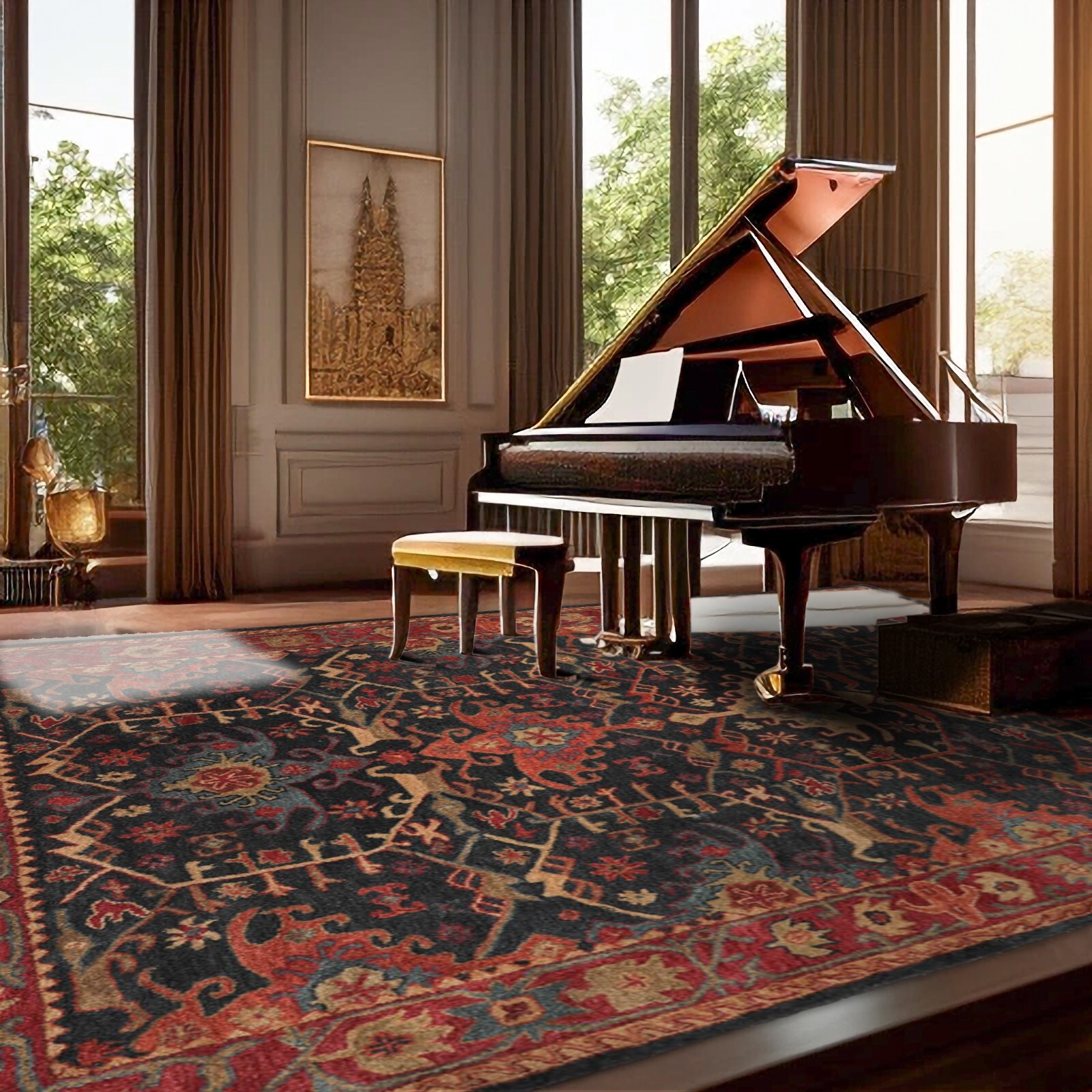Multi Size Hand Tufted Arts & Crafts Wool Oriental Area Rug Dark Blue, Wine