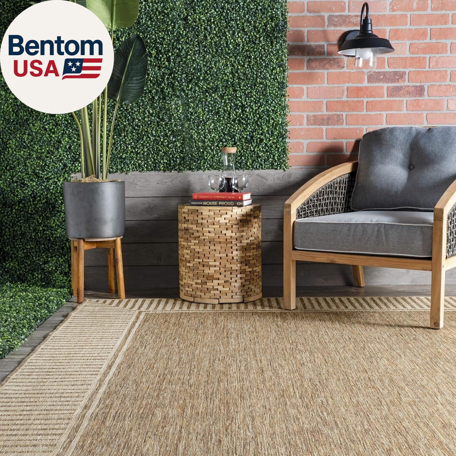 Asha Light Brown/Ivory, 5′ X 8′, Casual, Striped Border, Soft and Cozy, High Tra