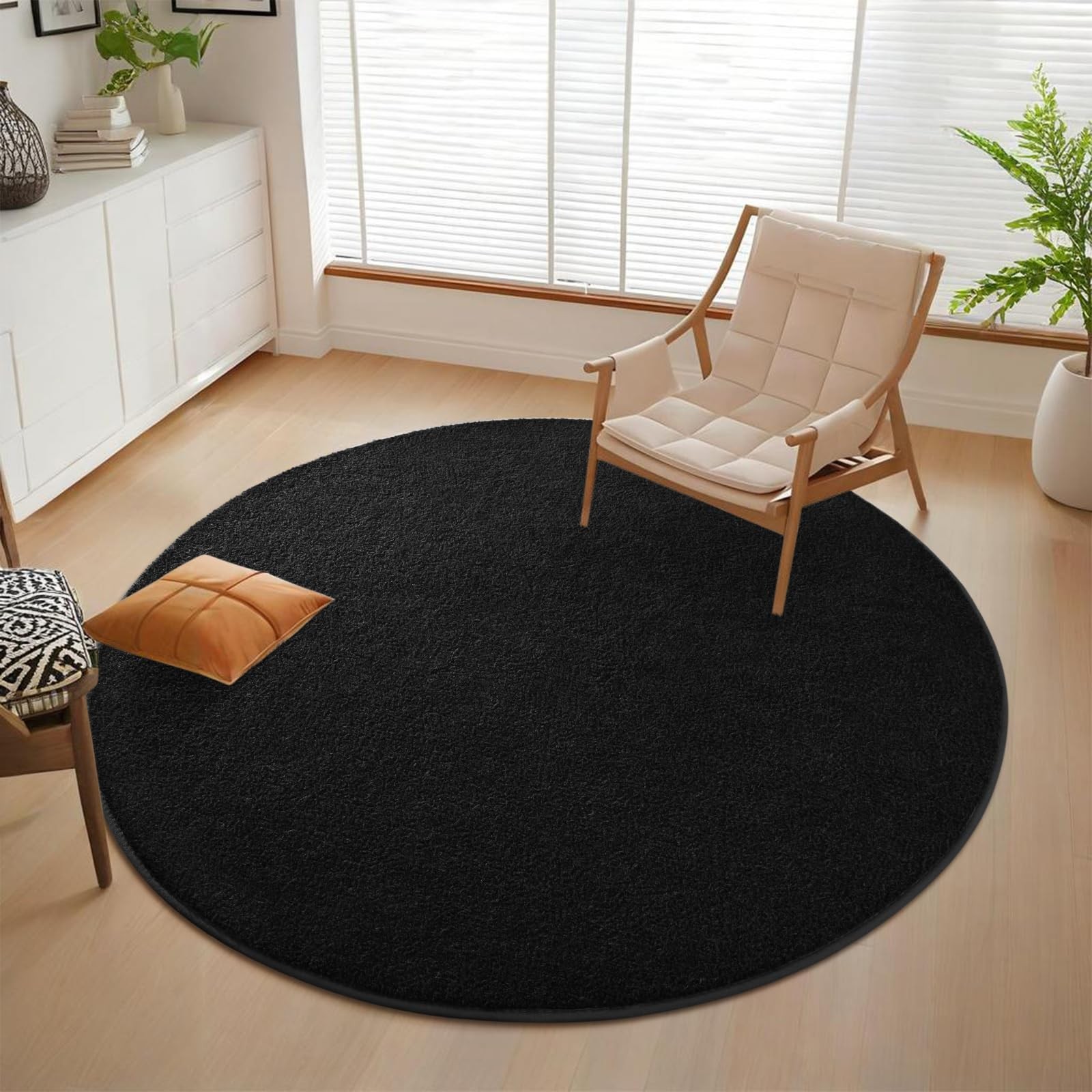 Nuttumico Black Ultra Soft Round Area Rugs 4×4 Feet Washable Memory Foam