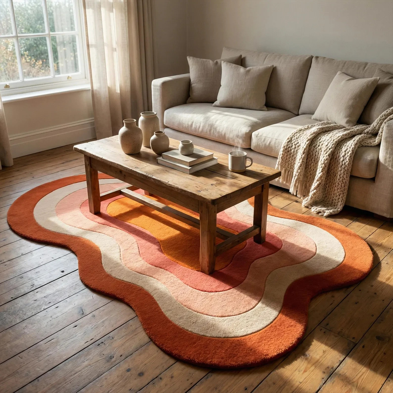 Colorful Irregular Wool Rug Hand Tufted Soft Thick Carpet Modern Abstract Living