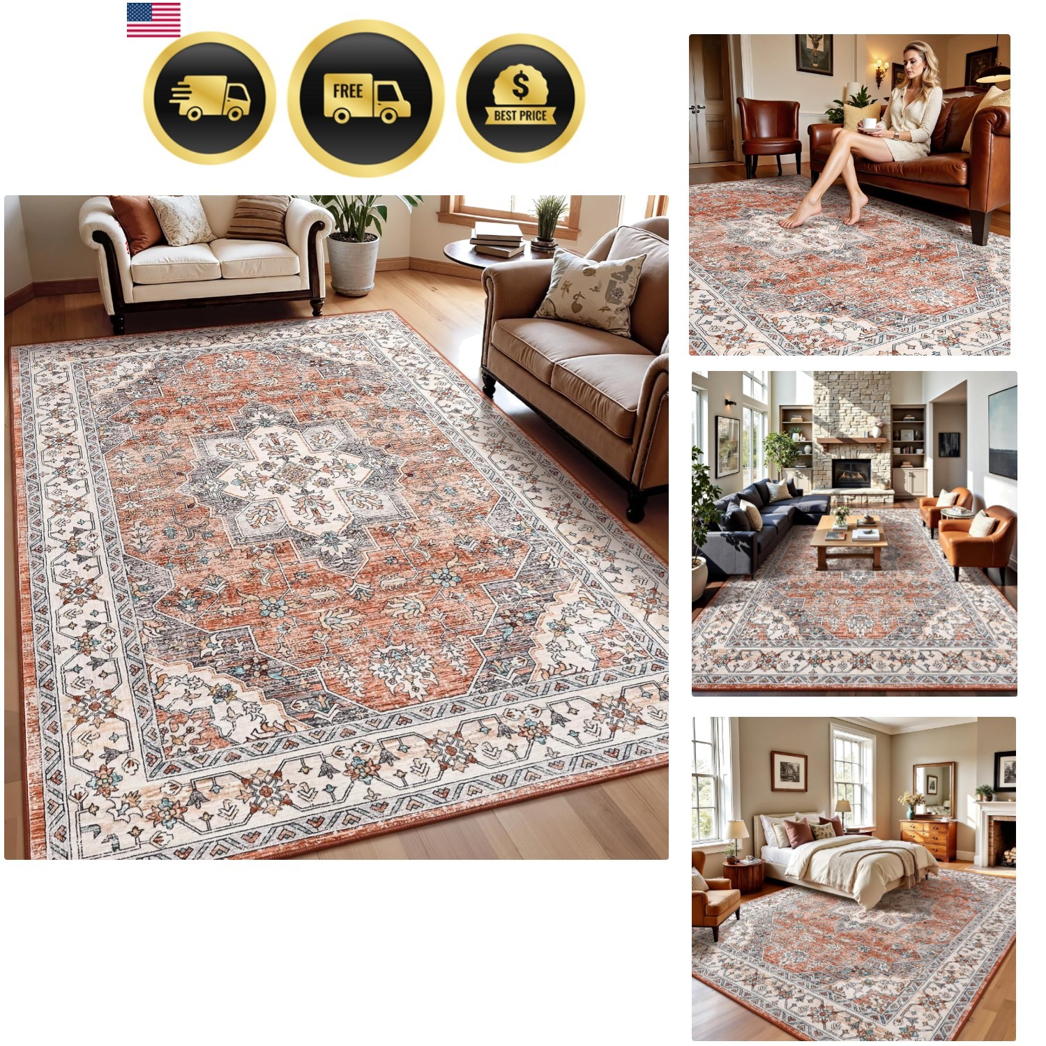 5’x7′ Vintage Floral Area Rug for Living Room, Soft Washable Low-Pile Carpet …