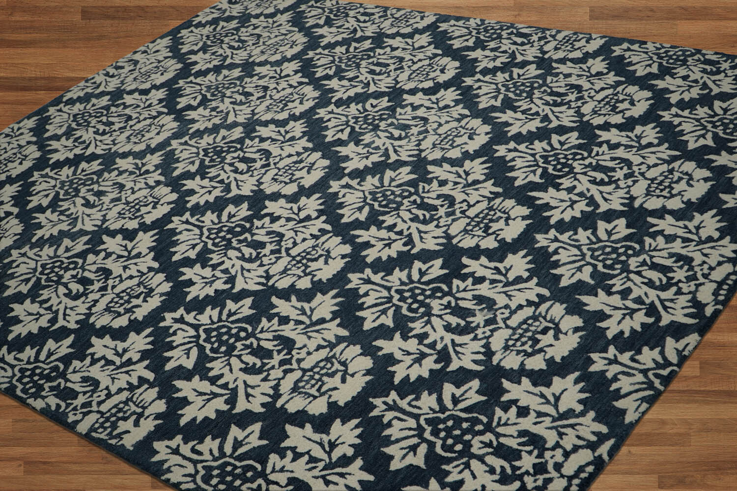 7’8″x10′ Blue Hand Tufted Transitional Floral Wool Area Rug