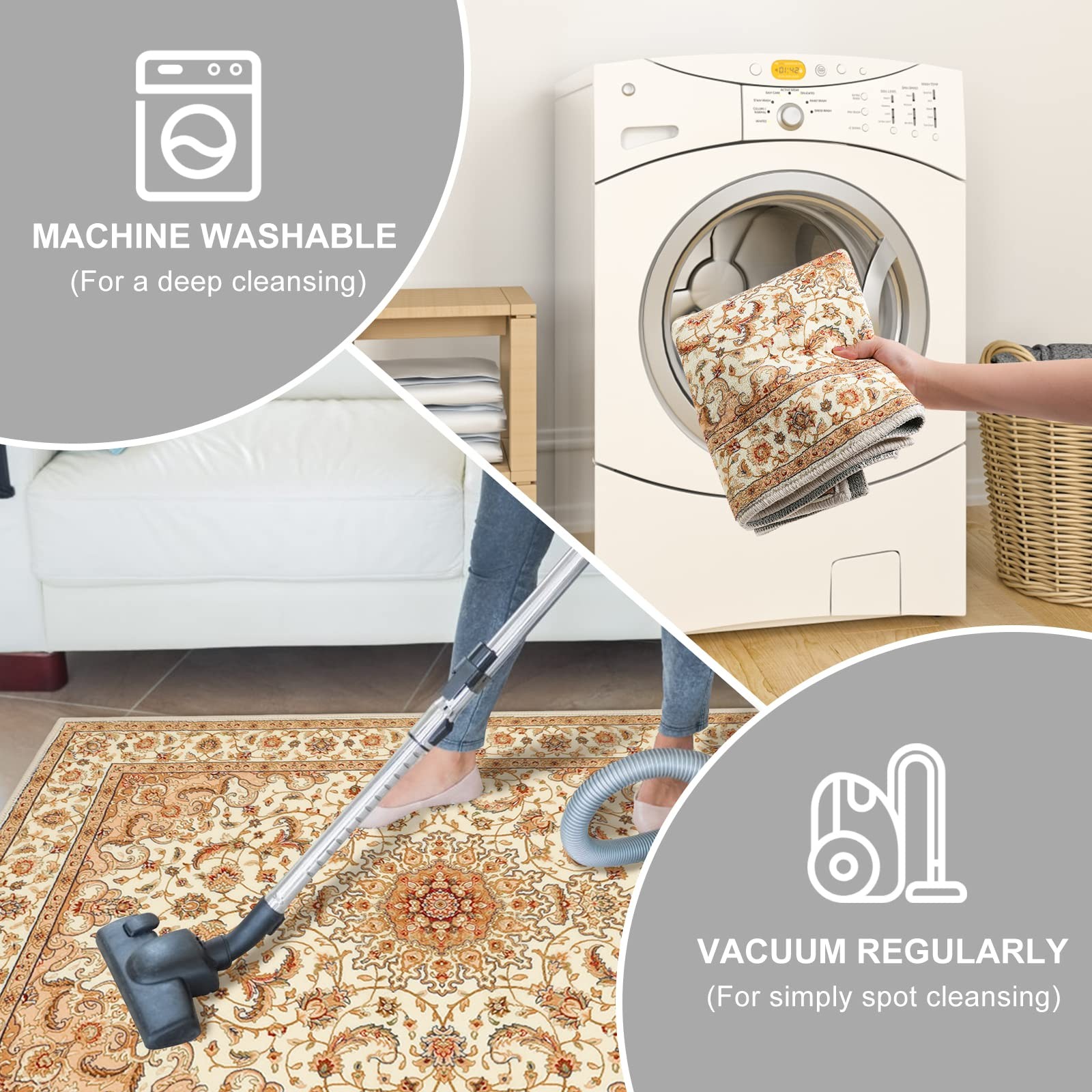 COMSLE Boho Area Rug, 2′ x 4′ Machine x (Rectangular), Cream/Beige-2