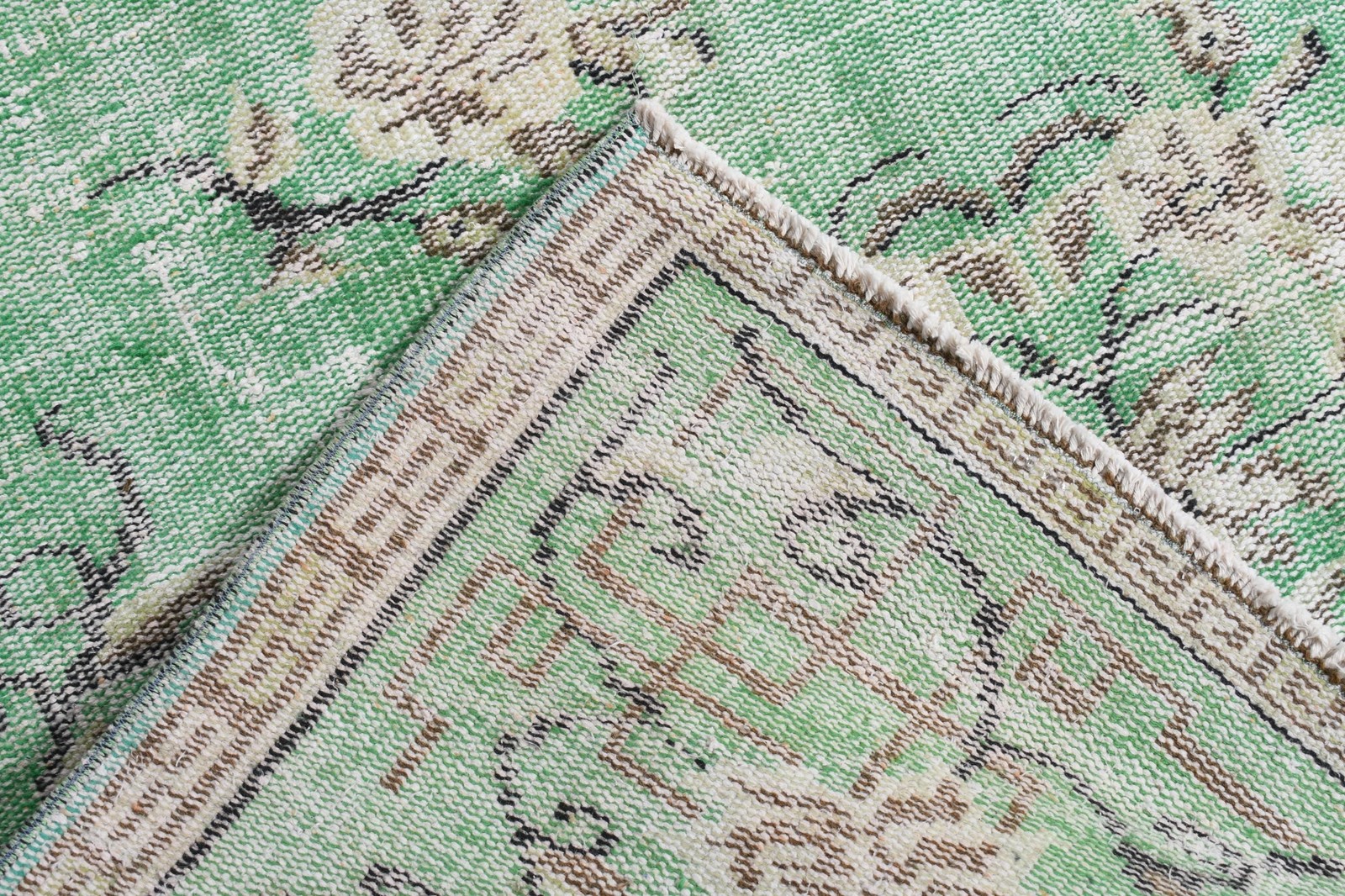 Turkish Area Rug, 4,5×8,1 ft Vintage Rug, Green Floral Wool Rug