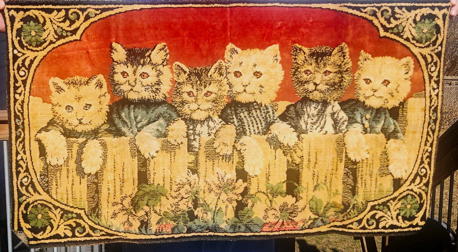 Cats in Clothes Rug Wall Hanging Vintage