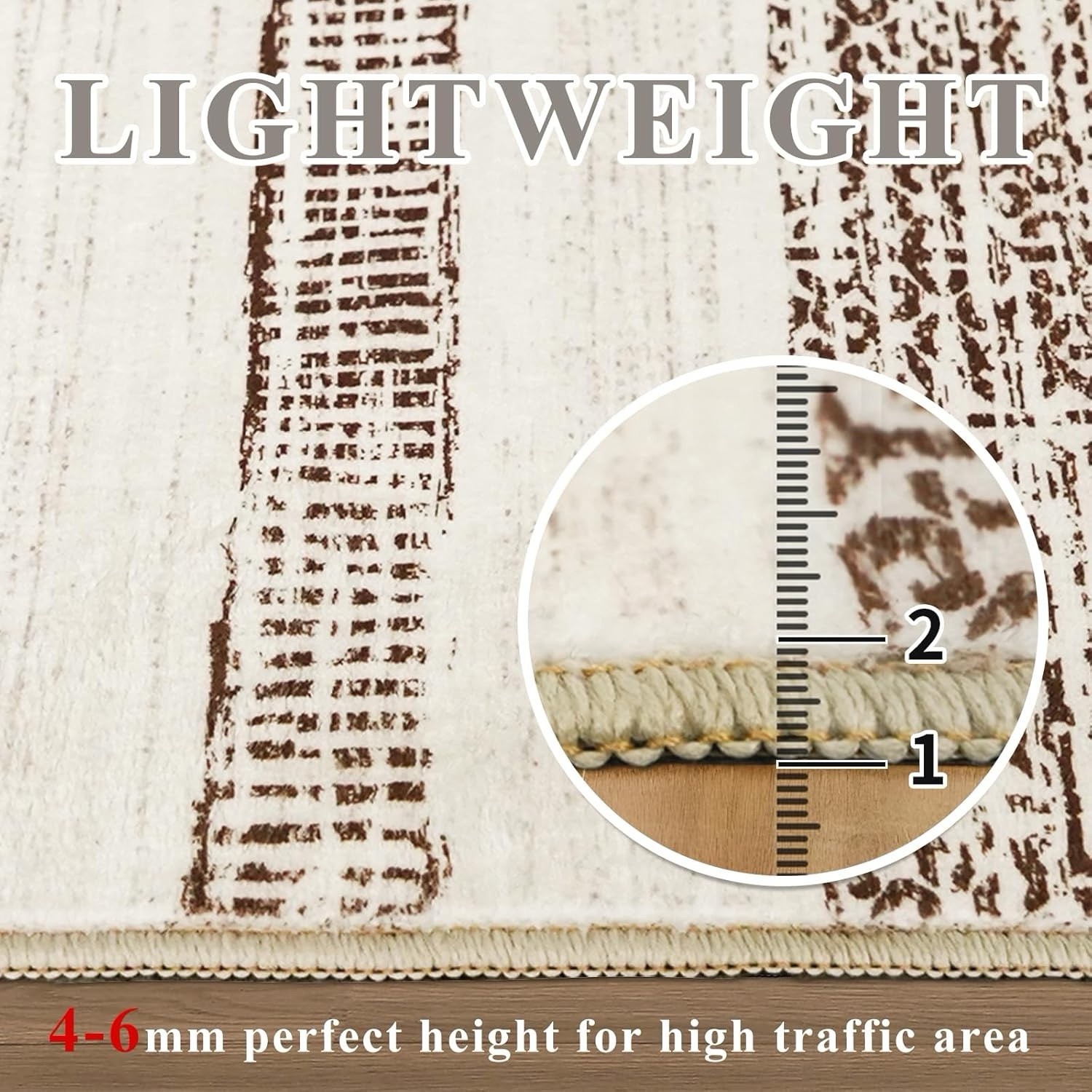 Washable Moroccan Area Rug, Non-Slip Farmhouse Geometric Carpet, Brown, 5’x7′