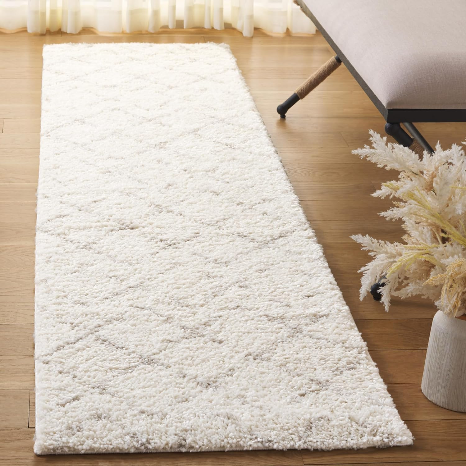 Arizona Shag Runner Rug 2’3″ x 14′ – Ivory & Beige Moroccan Boho Design