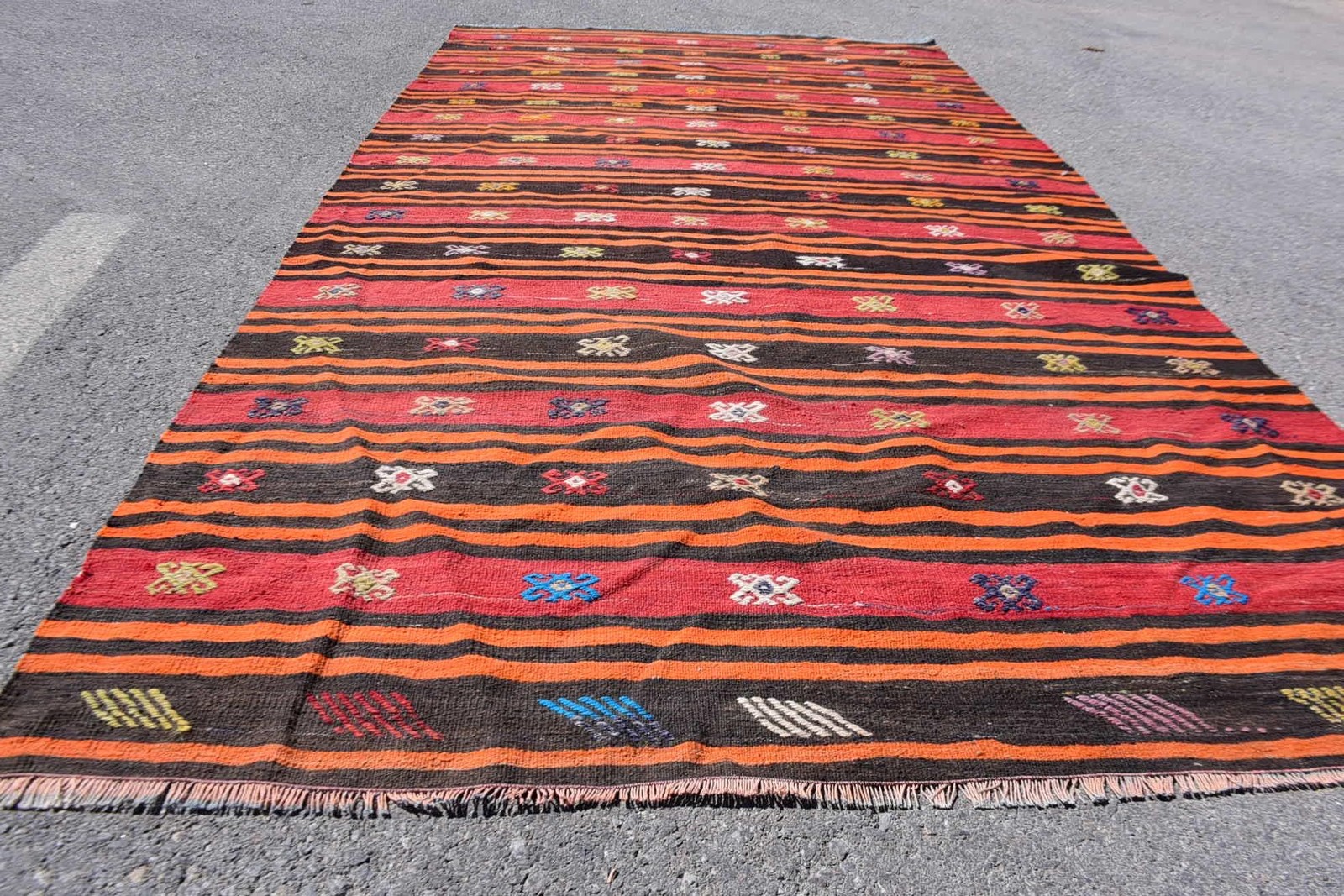 Turkish Vintage Rug, 5,1×9,6 ft Large Rug, Red Kilim Bordered Rug