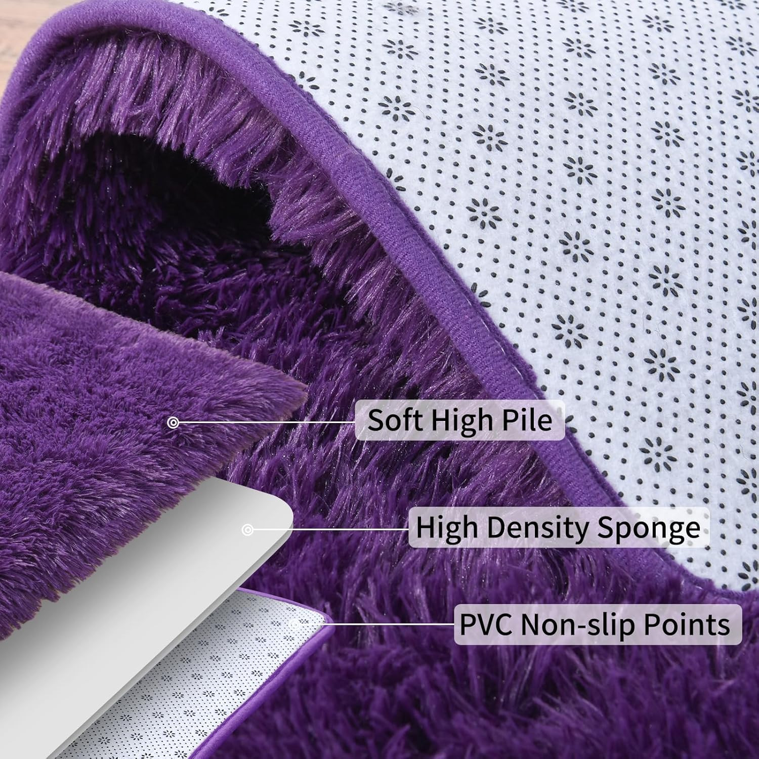 Ultra Soft 9×12 Purple Shag Rug for Living Room & Kids Room, Non-Slip