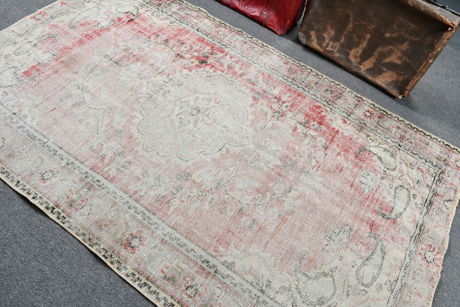 Turkish 4,9×7,7 ft Area Rug, Vintage Rug, Red Animal Print Rug