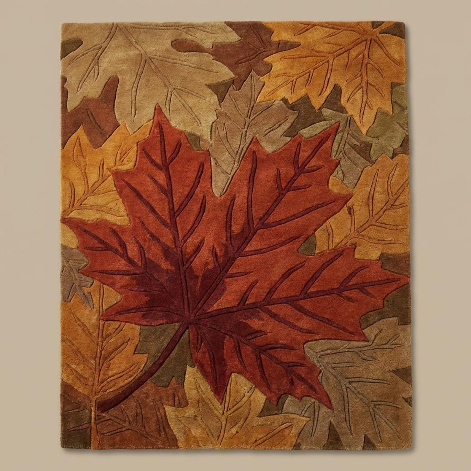 Handmade Rug | Autumn Maple Leaf, Wool Area Rug | Living Room Rug | Tufted A504