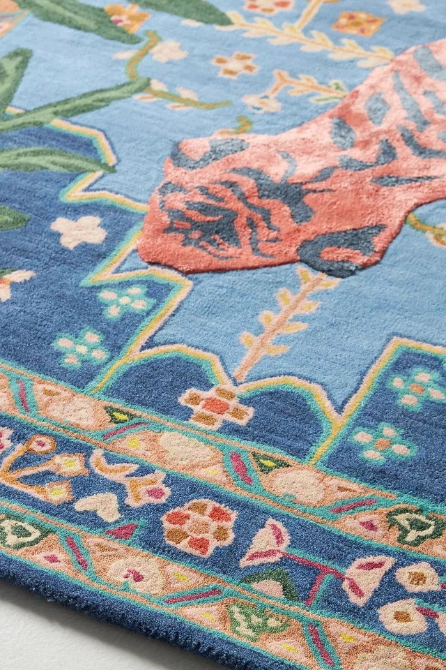 Bengal Tiger – Blue and Rust, Hand-Tufted Wool Soft Area Rug Carpet 5×8 9x12feet